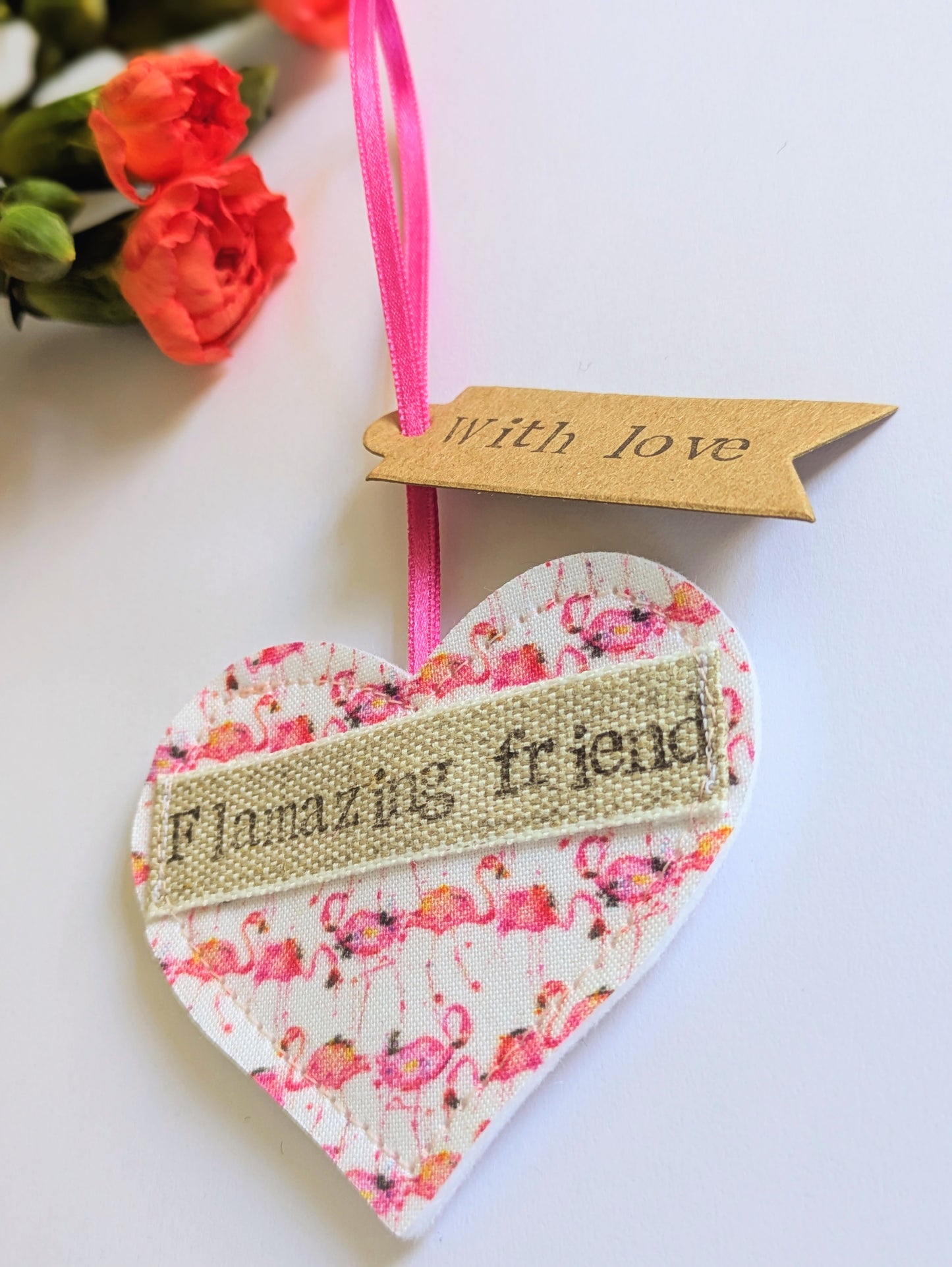 'Flamazing friend' Hanging Heart Decoration with Plantable Wildflower Seed Backing Card