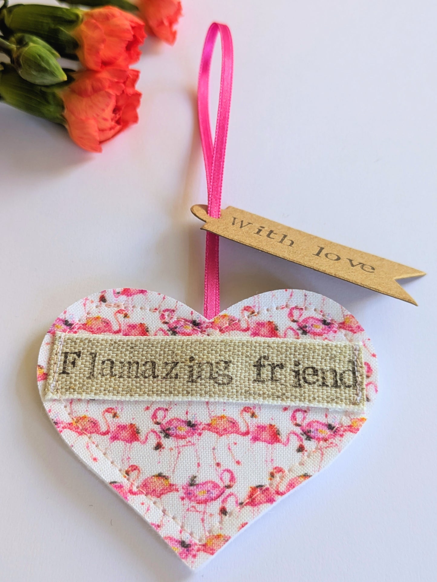 'Flamazing friend' Hanging Heart Decoration with Plantable Wildflower Seed Backing Card