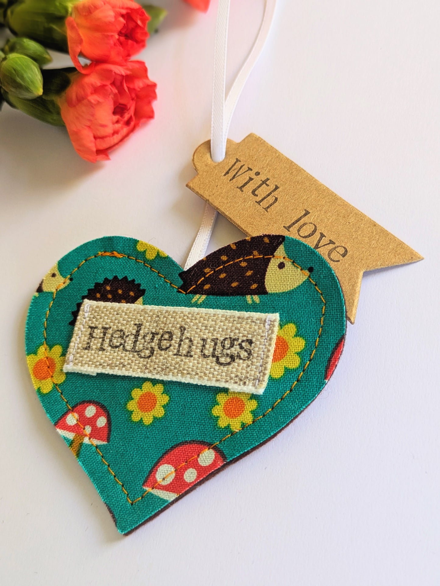 'Hedgehugs' Hanging Heart Decoration with Plantable Wildflower Seed Backing Card