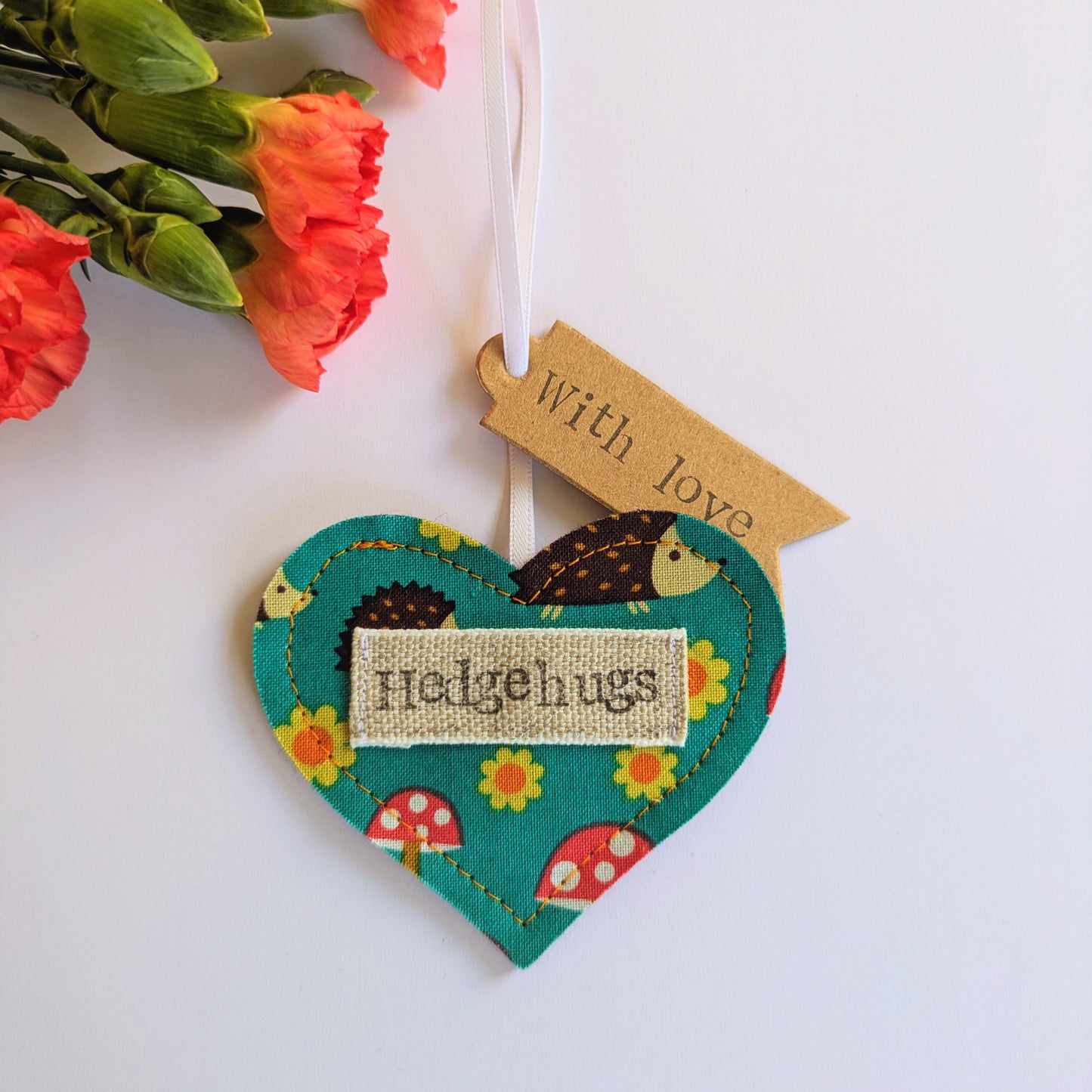 'Hedgehugs' Hanging Heart Decoration with Plantable Wildflower Seed Backing Card