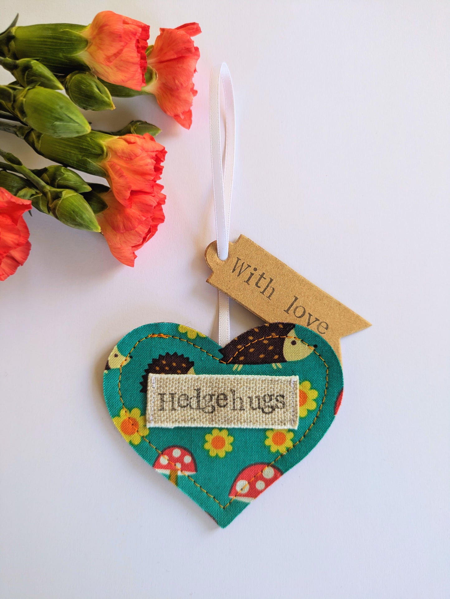 'Hedgehugs' Hanging Heart Decoration with Plantable Wildflower Seed Backing Card