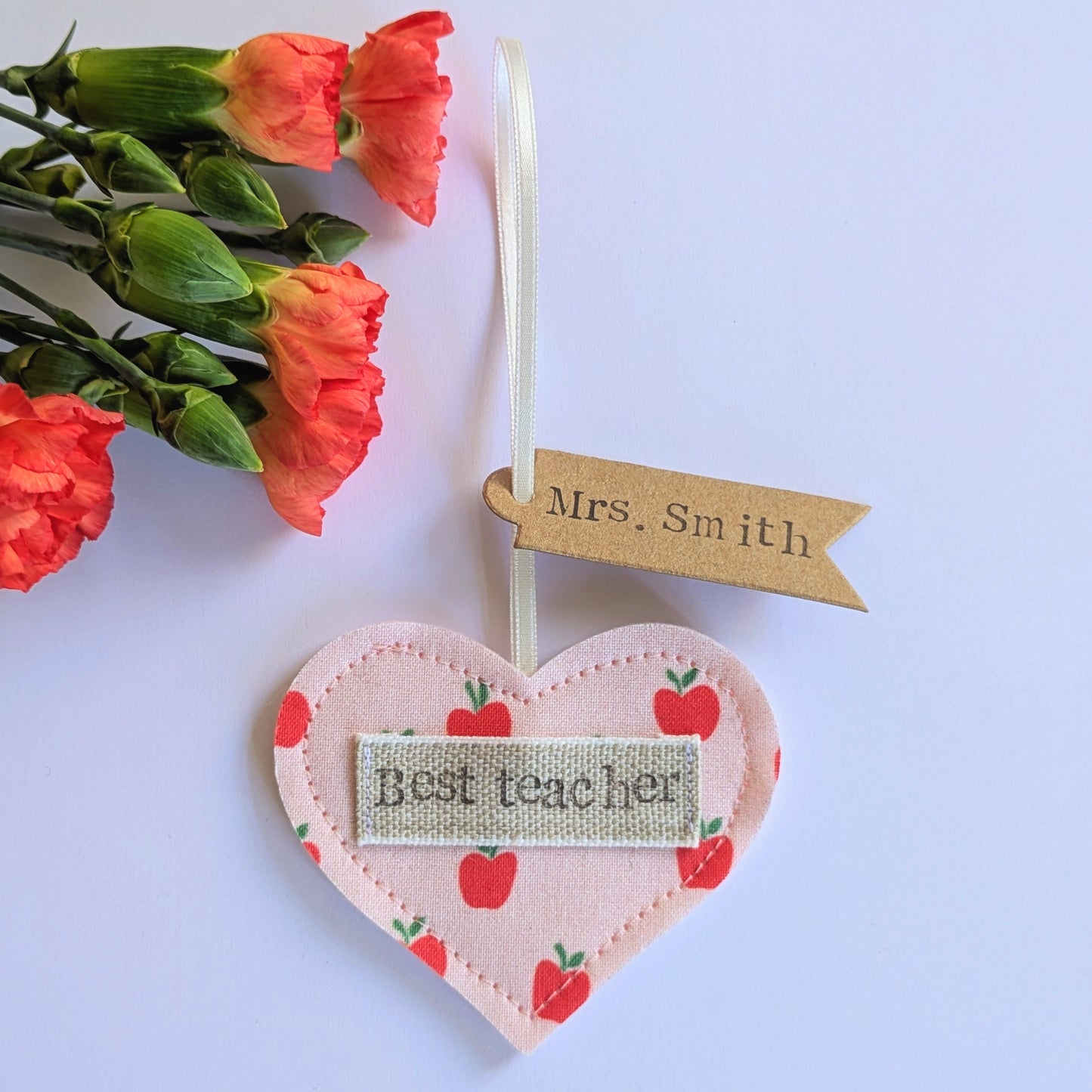 'Best Teacher' Personalised Hanging Heart Decoration with Plantable Wildflower Seed Backing Card