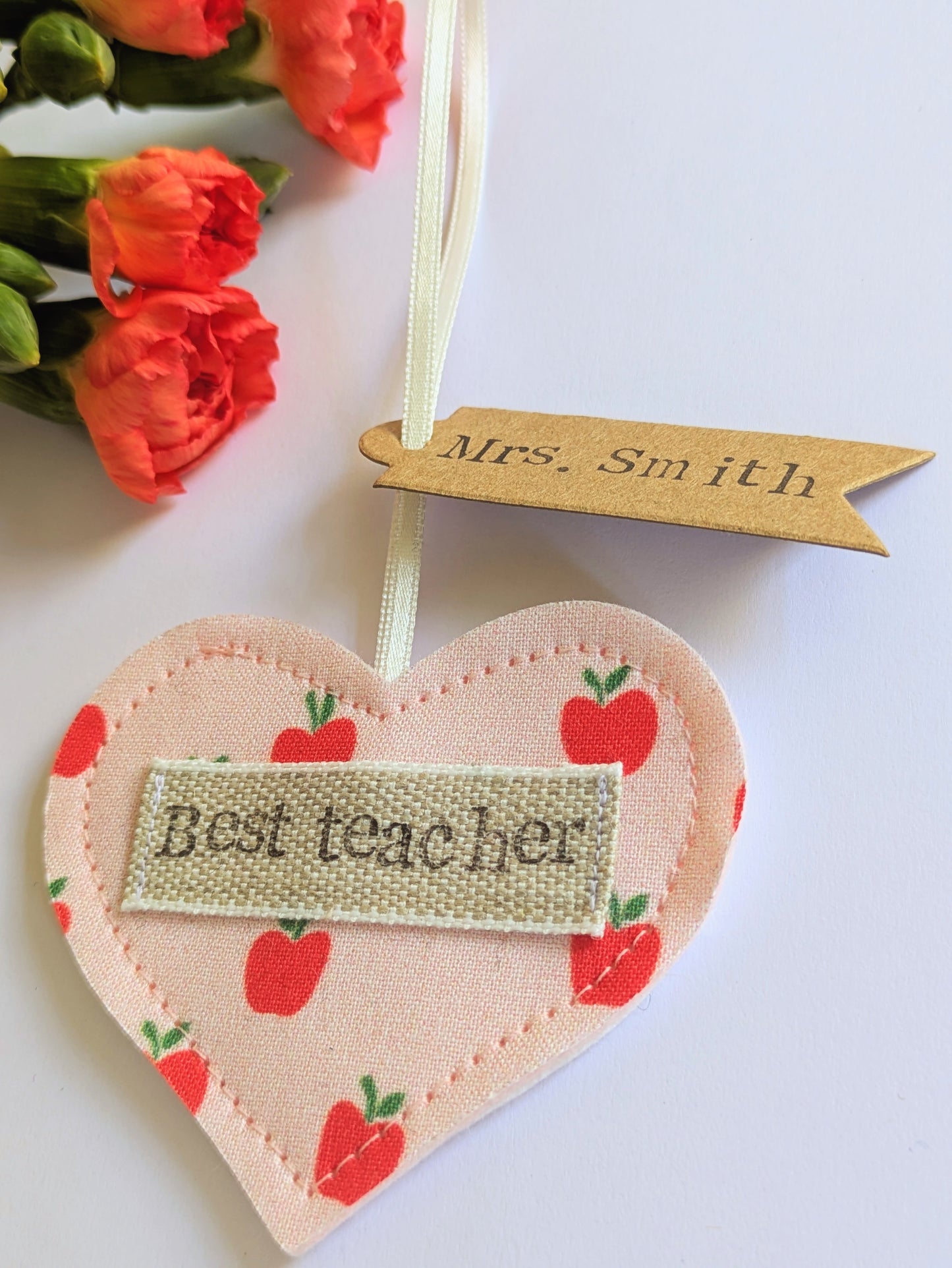 'Best Teacher' Personalised Hanging Heart Decoration with Plantable Wildflower Seed Backing Card