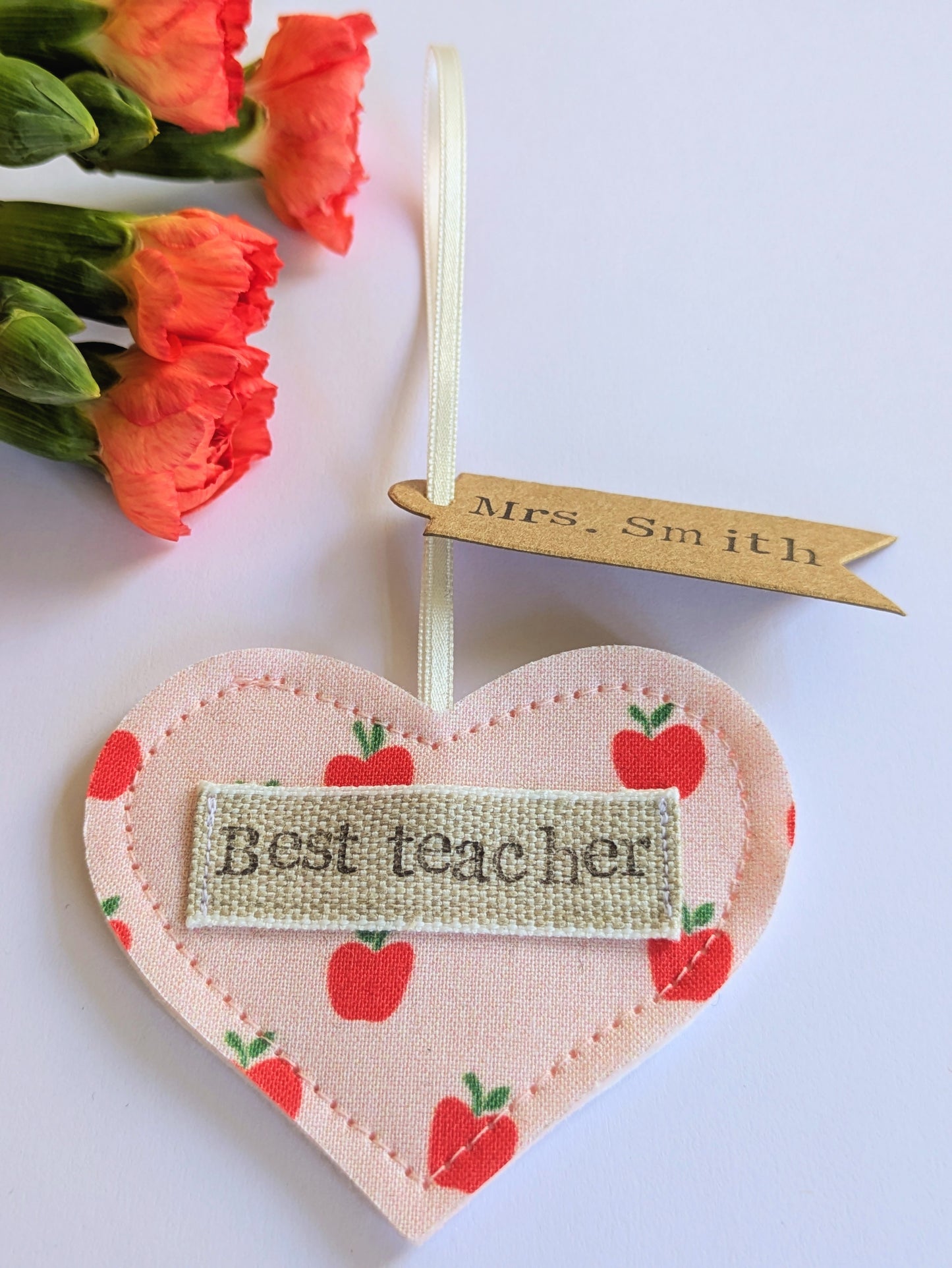 'Best Teacher' Personalised Hanging Heart Decoration with Plantable Wildflower Seed Backing Card