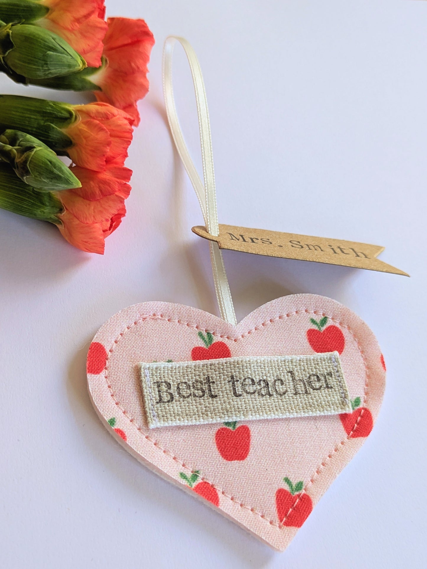 'Best Teacher' Personalised Hanging Heart Decoration with Plantable Wildflower Seed Backing Card