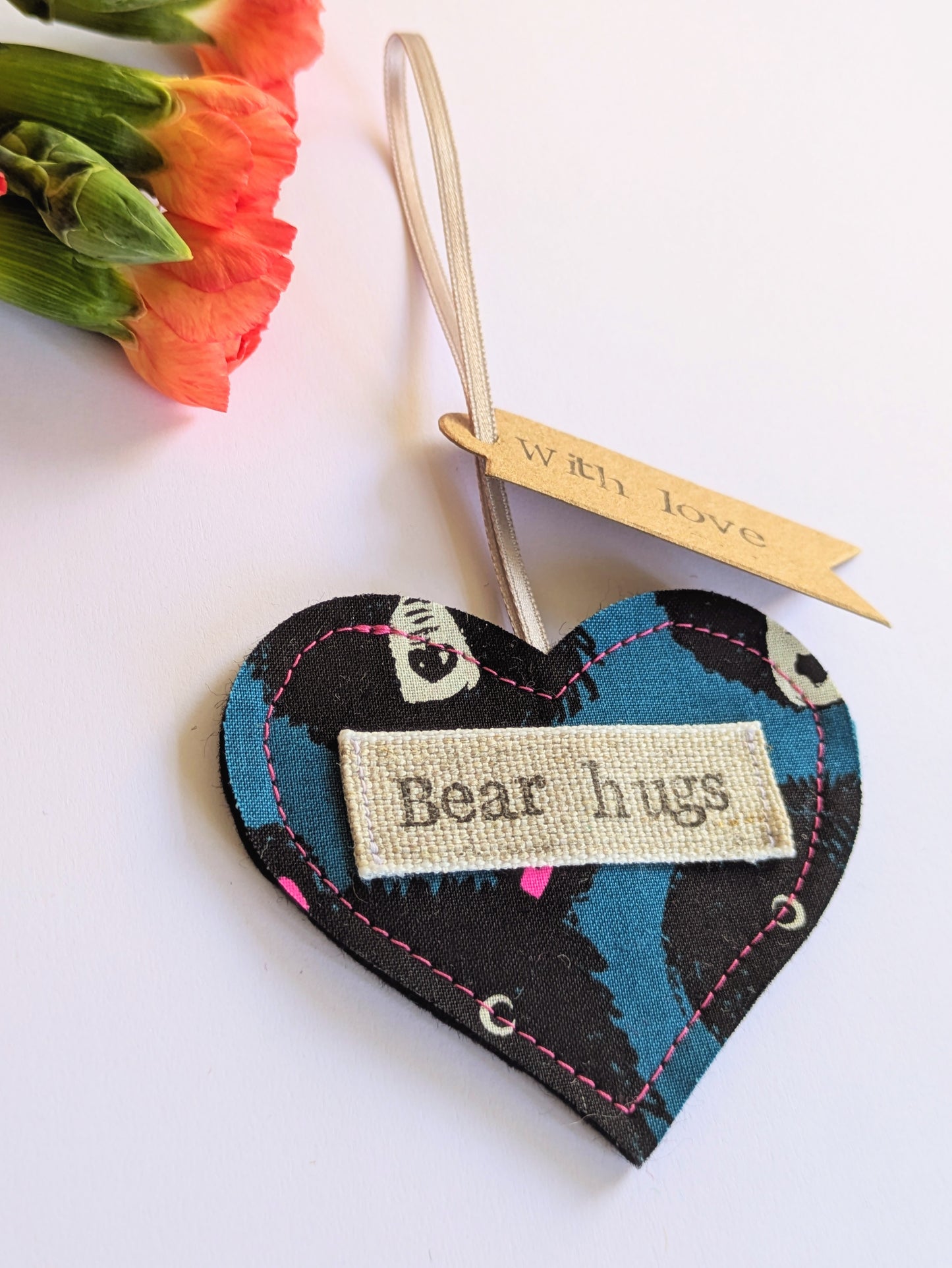 'Bear hugs' Hanging Heart Decoration with Plantable Wildflower Seed Backing Card