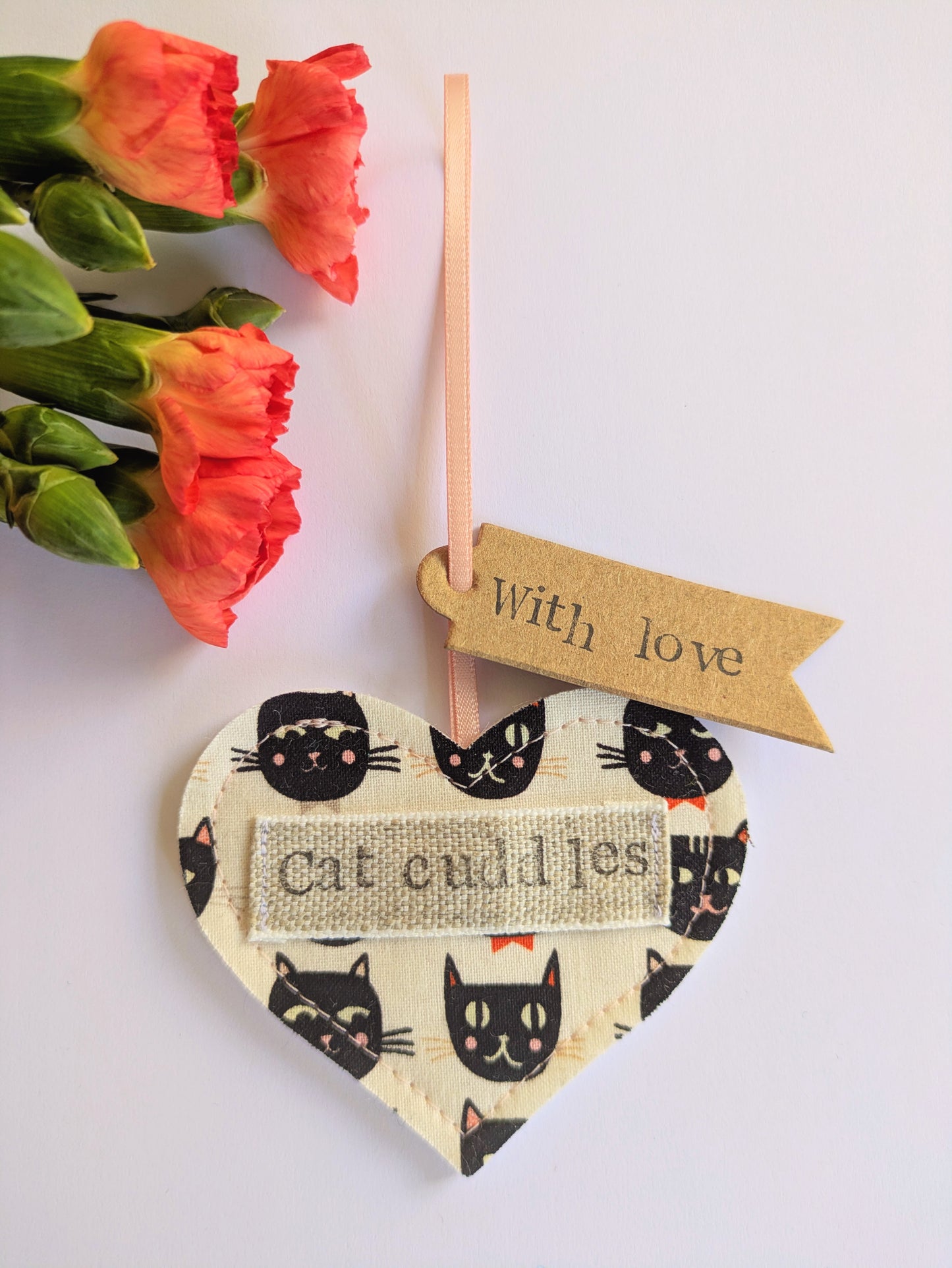'Cat Cuddles' Hanging Heart Decoration with Plantable Wildflower Seed Backing Card