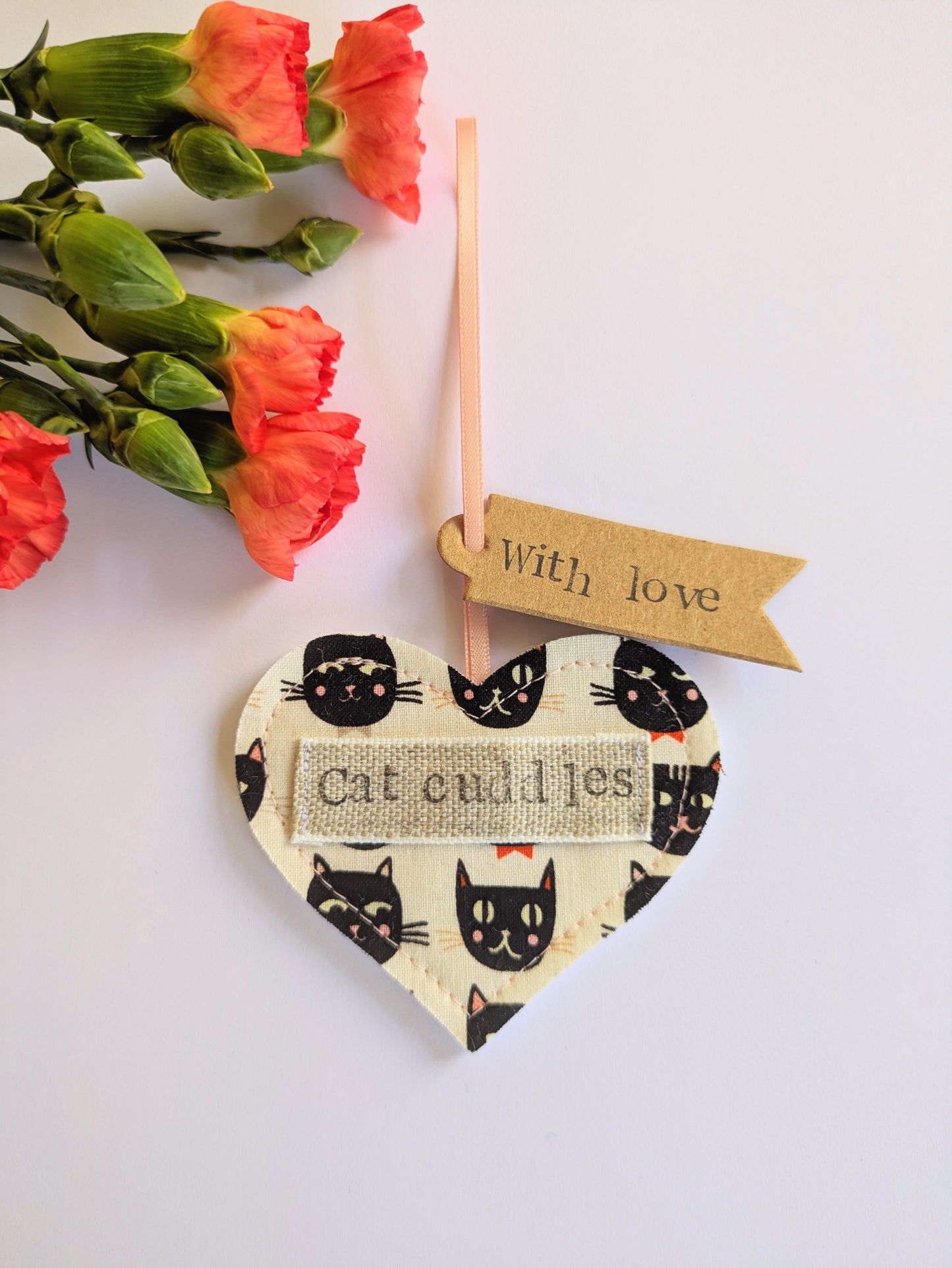 'Cat Cuddles' Hanging Heart Decoration with Plantable Wildflower Seed Backing Card