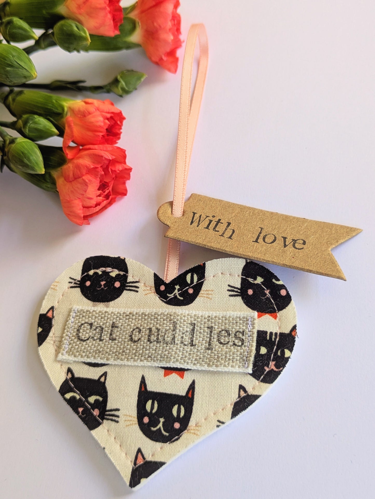 'Cat Cuddles' Hanging Heart Decoration with Plantable Wildflower Seed Backing Card