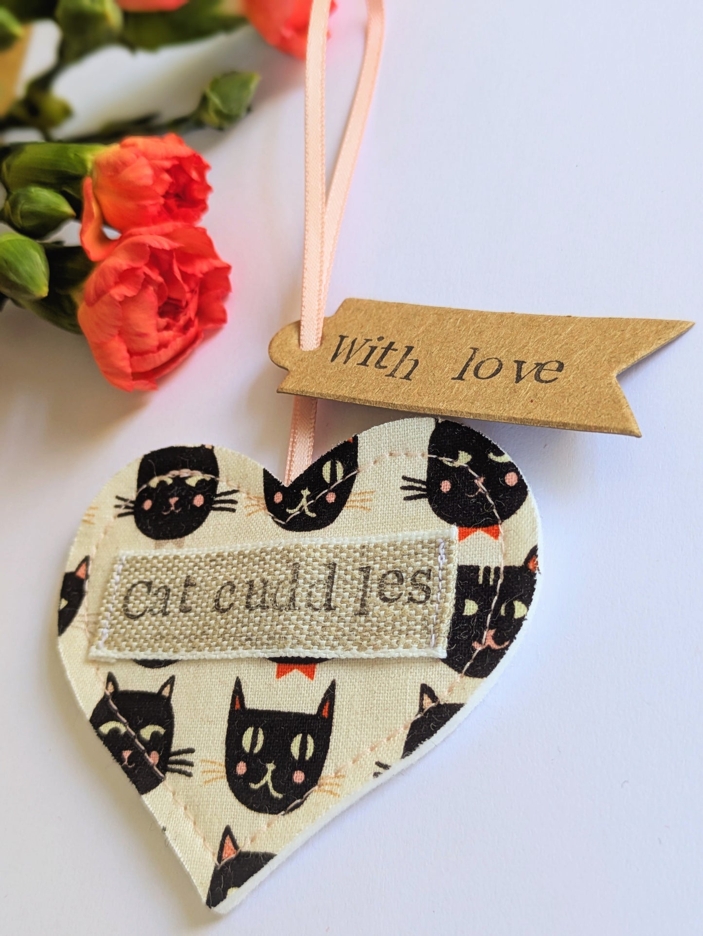 'Cat Cuddles' Hanging Heart Decoration with Plantable Wildflower Seed Backing Card