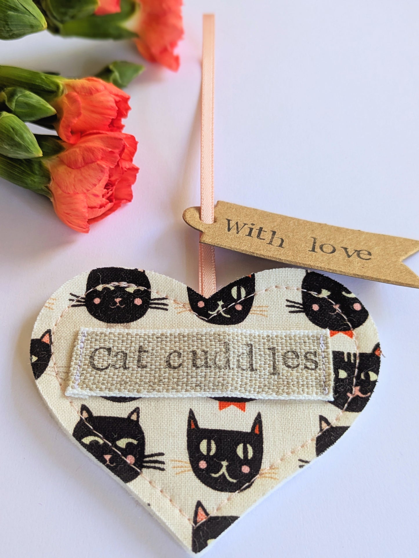 'Cat Cuddles' Hanging Heart Decoration with Plantable Wildflower Seed Backing Card