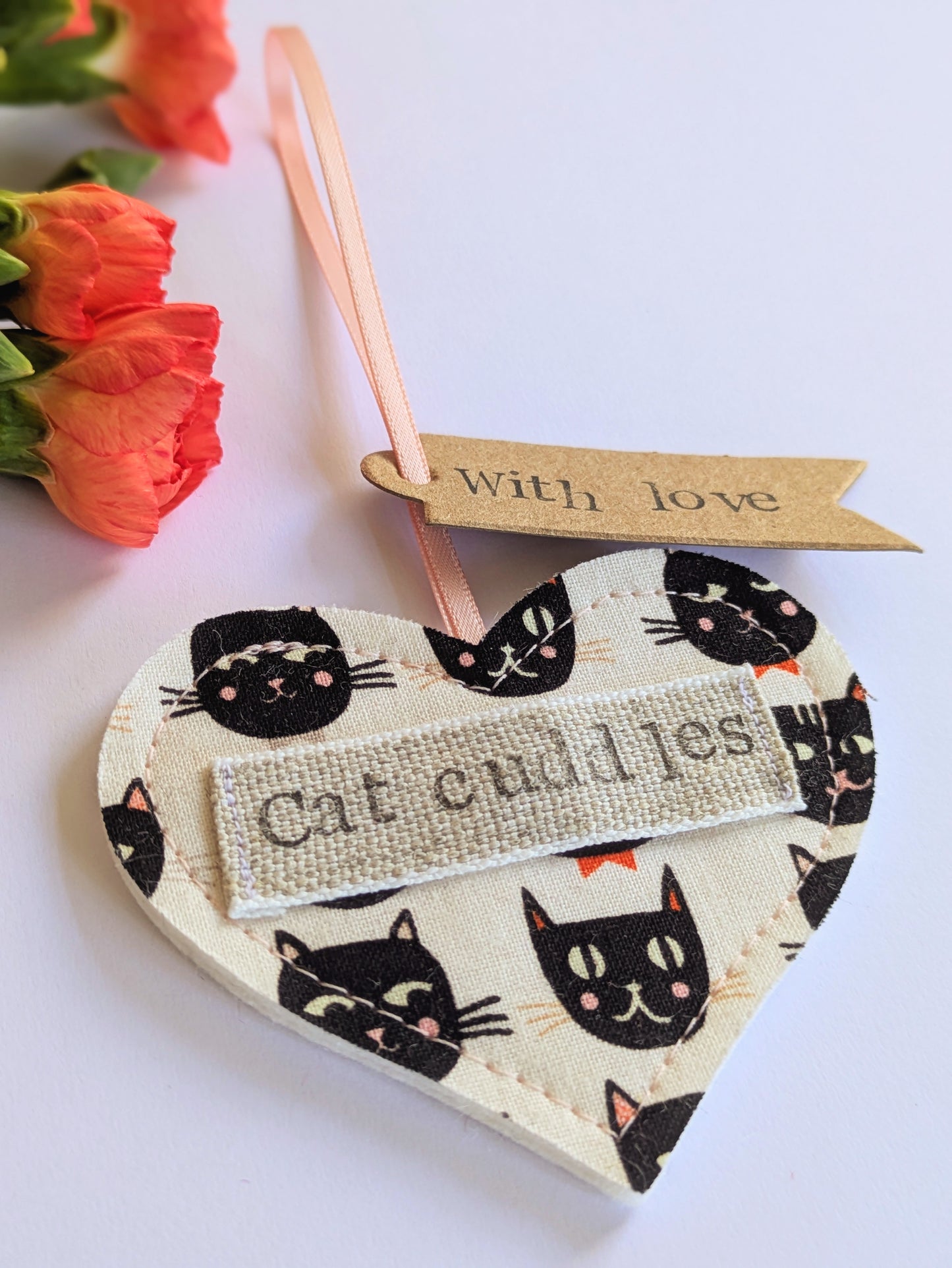 'Cat Cuddles' Hanging Heart Decoration with Plantable Wildflower Seed Backing Card