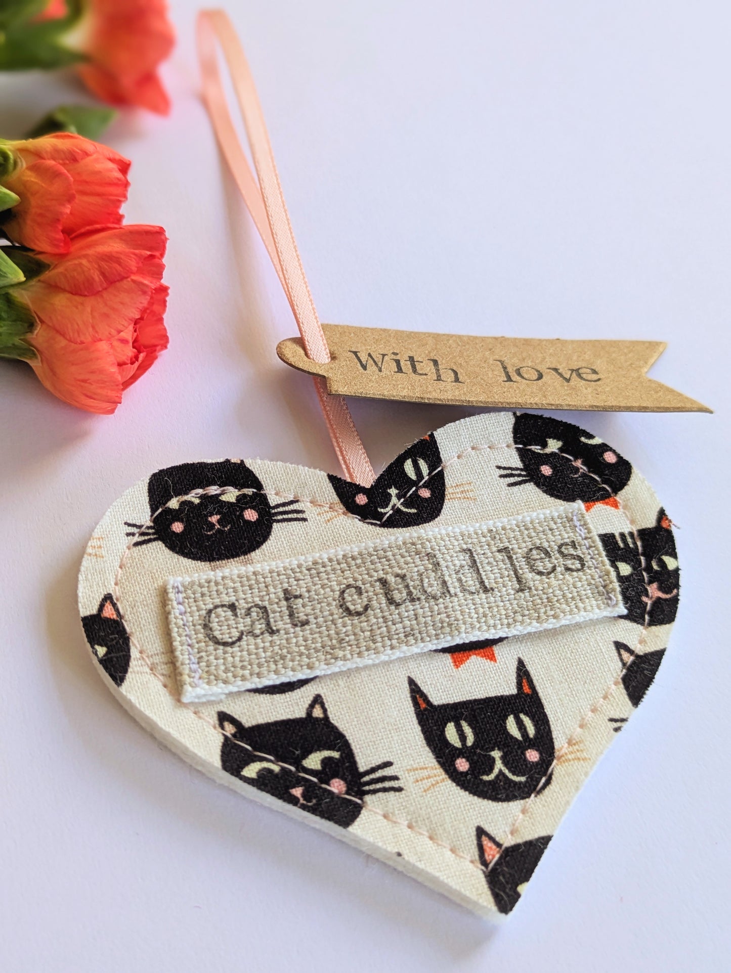 'Cat Cuddles' Hanging Heart Decoration with Plantable Wildflower Seed Backing Card