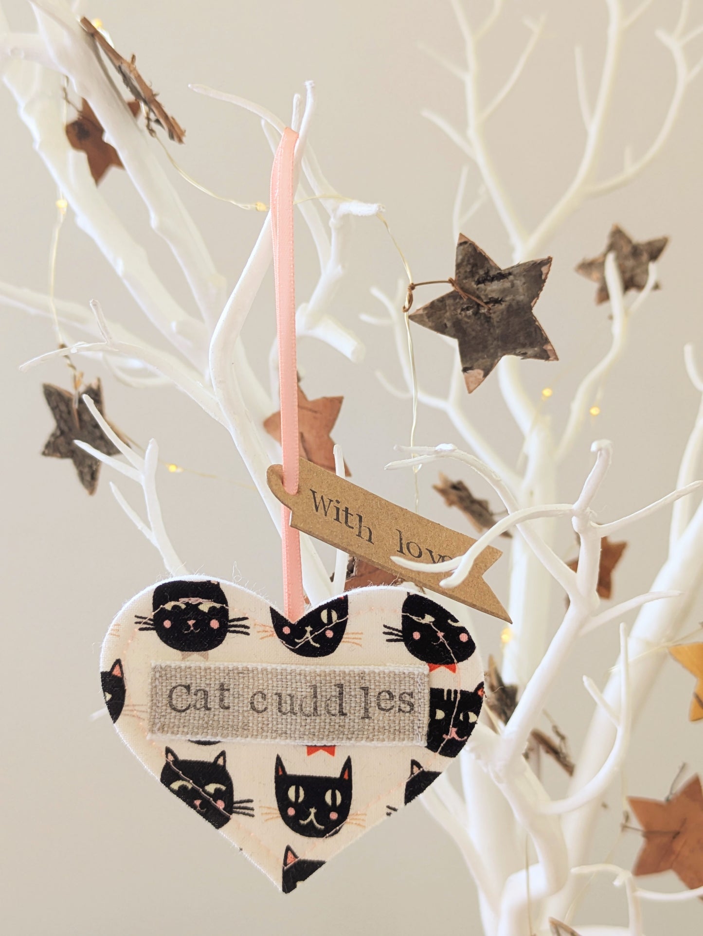 'Cat Cuddles' Hanging Heart Decoration with Plantable Wildflower Seed Backing Card