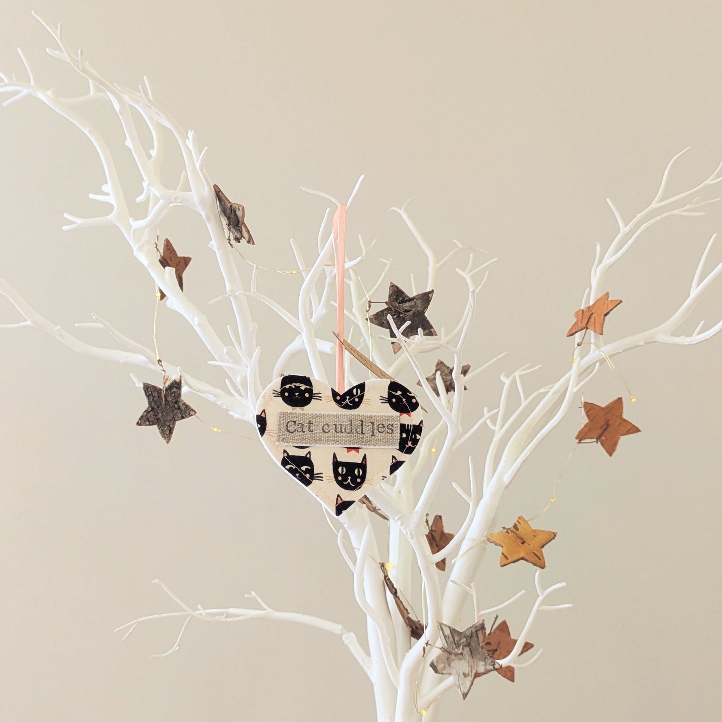 'Cat Cuddles' Hanging Heart Decoration with Plantable Wildflower Seed Backing Card