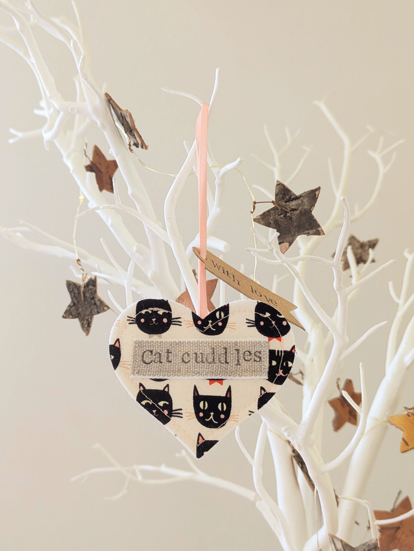 'Cat Cuddles' Hanging Heart Decoration with Plantable Wildflower Seed Backing Card