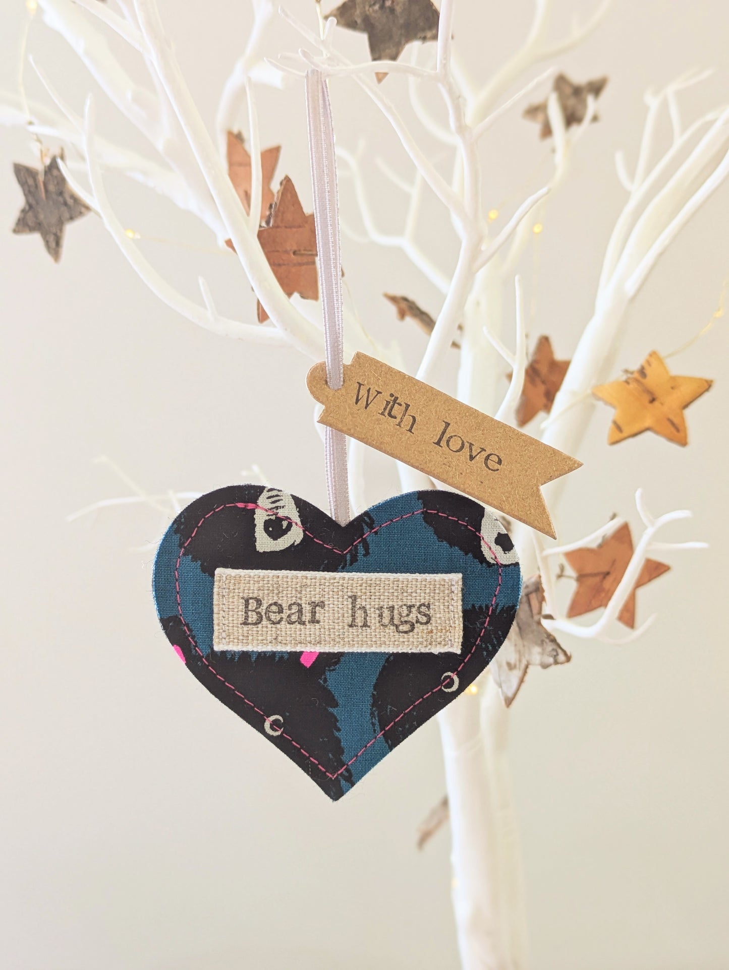 'Bear hugs' Hanging Heart Decoration with Plantable Wildflower Seed Backing Card