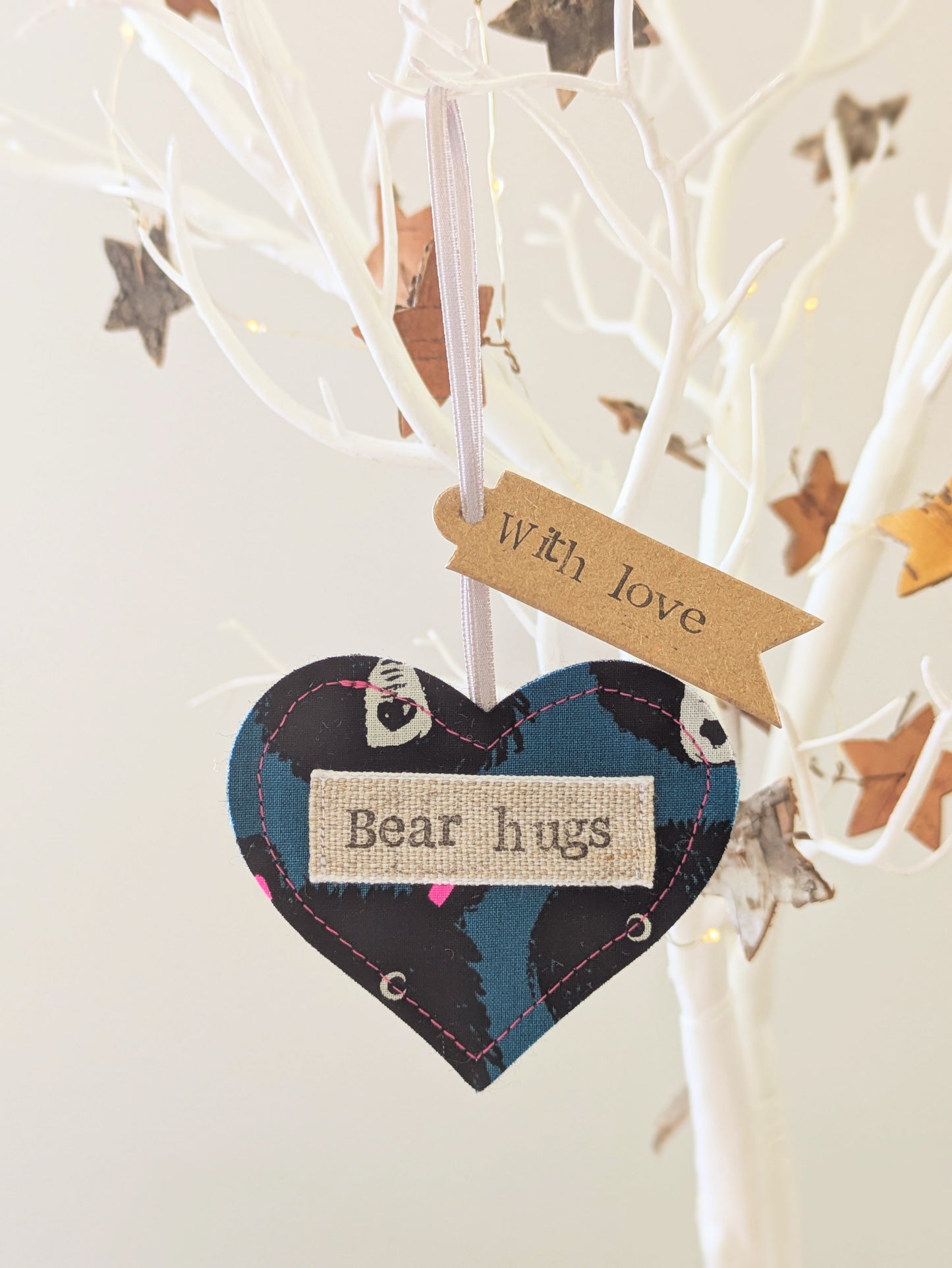 'Bear hugs' Hanging Heart Decoration with Plantable Wildflower Seed Backing Card