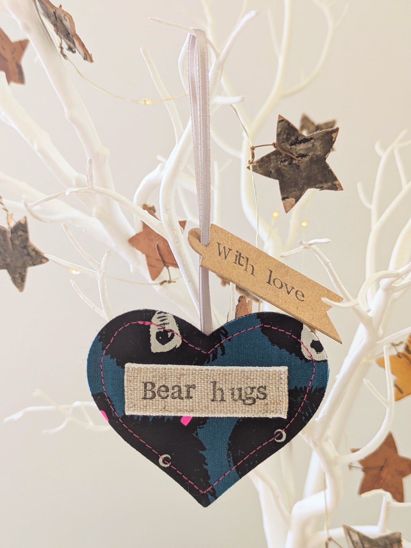 'Bear hugs' Hanging Heart Decoration with Plantable Wildflower Seed Backing Card