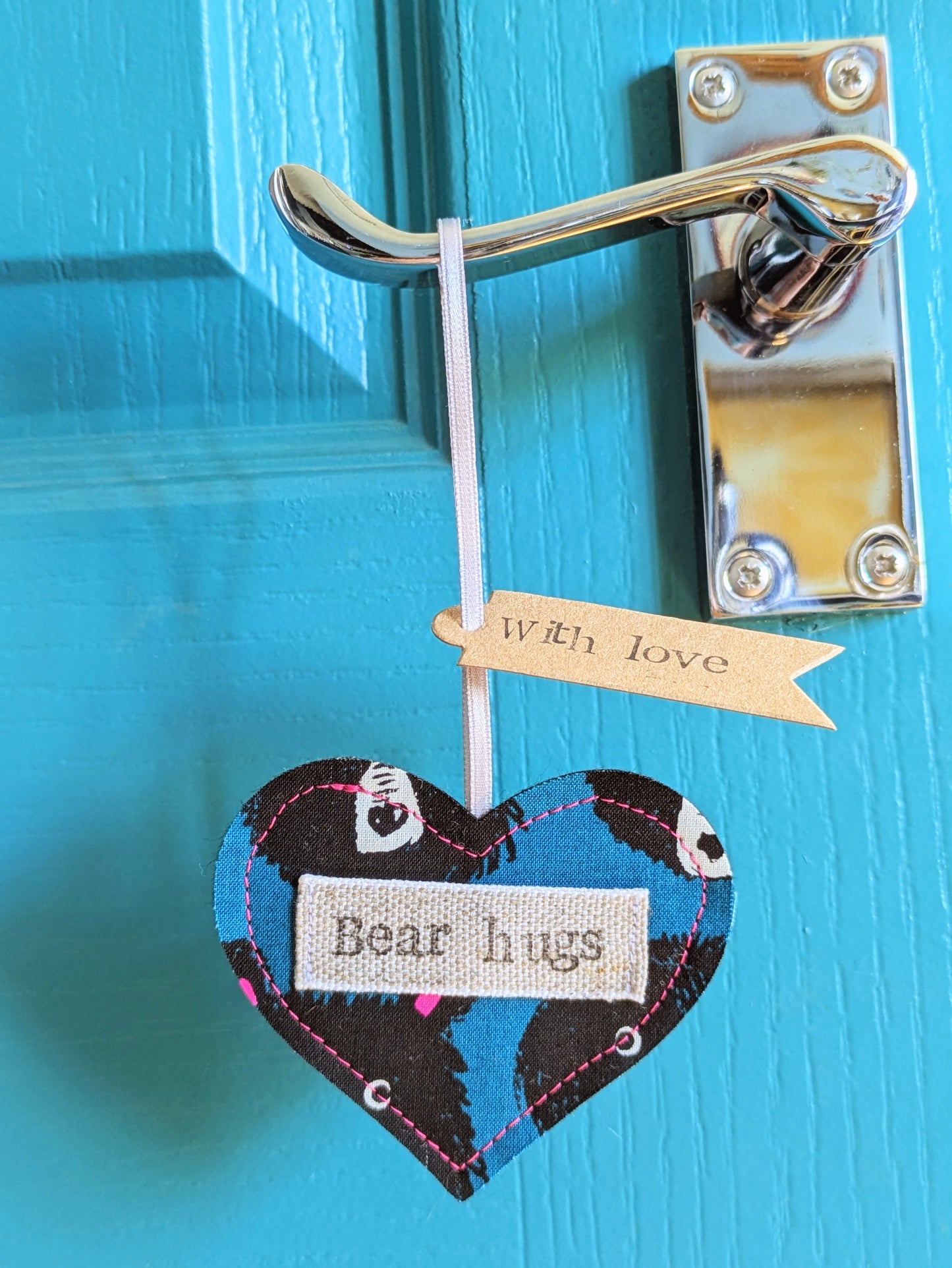 'Bear hugs' Hanging Heart Decoration with Plantable Wildflower Seed Backing Card