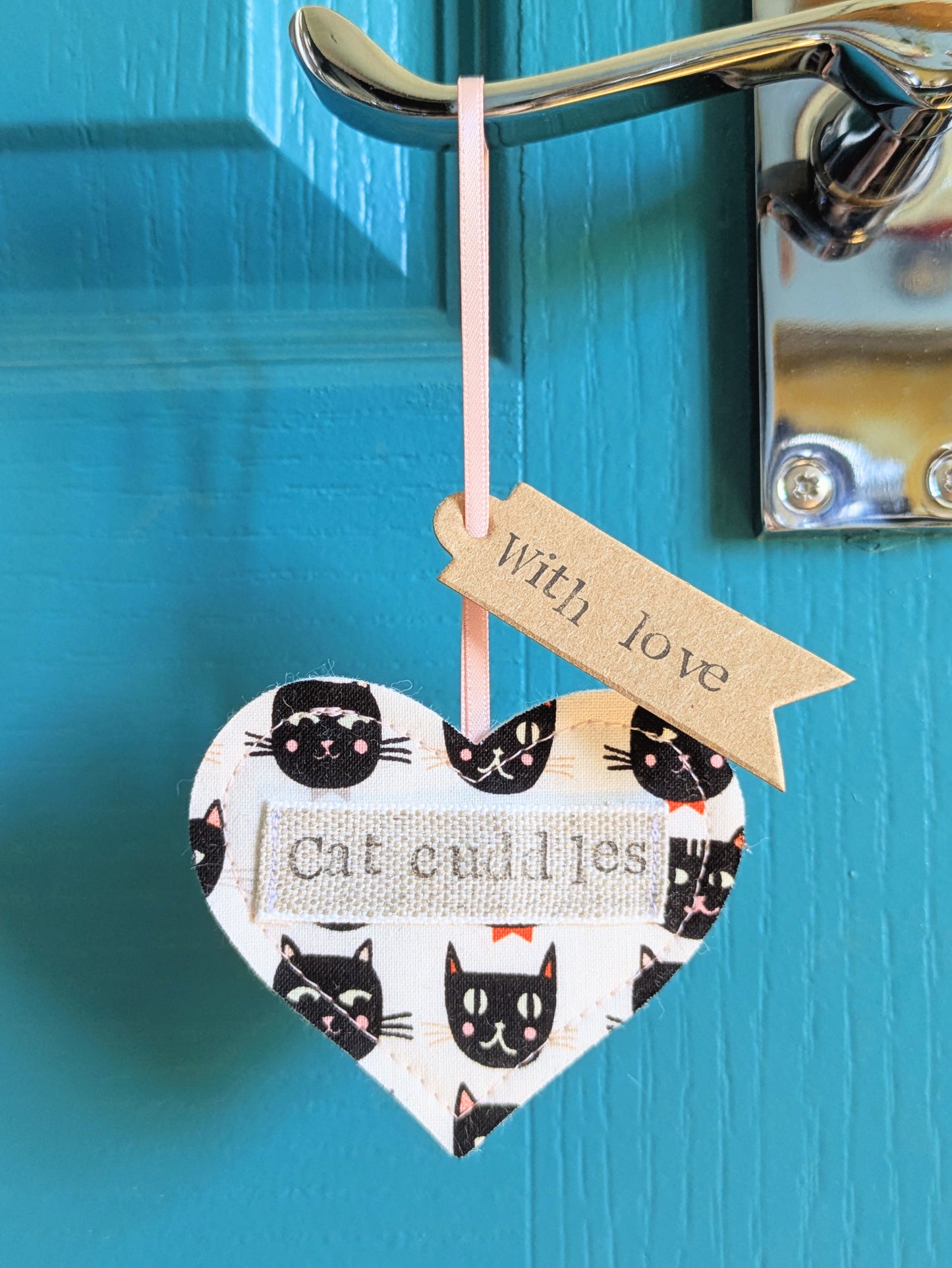 'Cat Cuddles' Hanging Heart Decoration with Plantable Wildflower Seed Backing Card