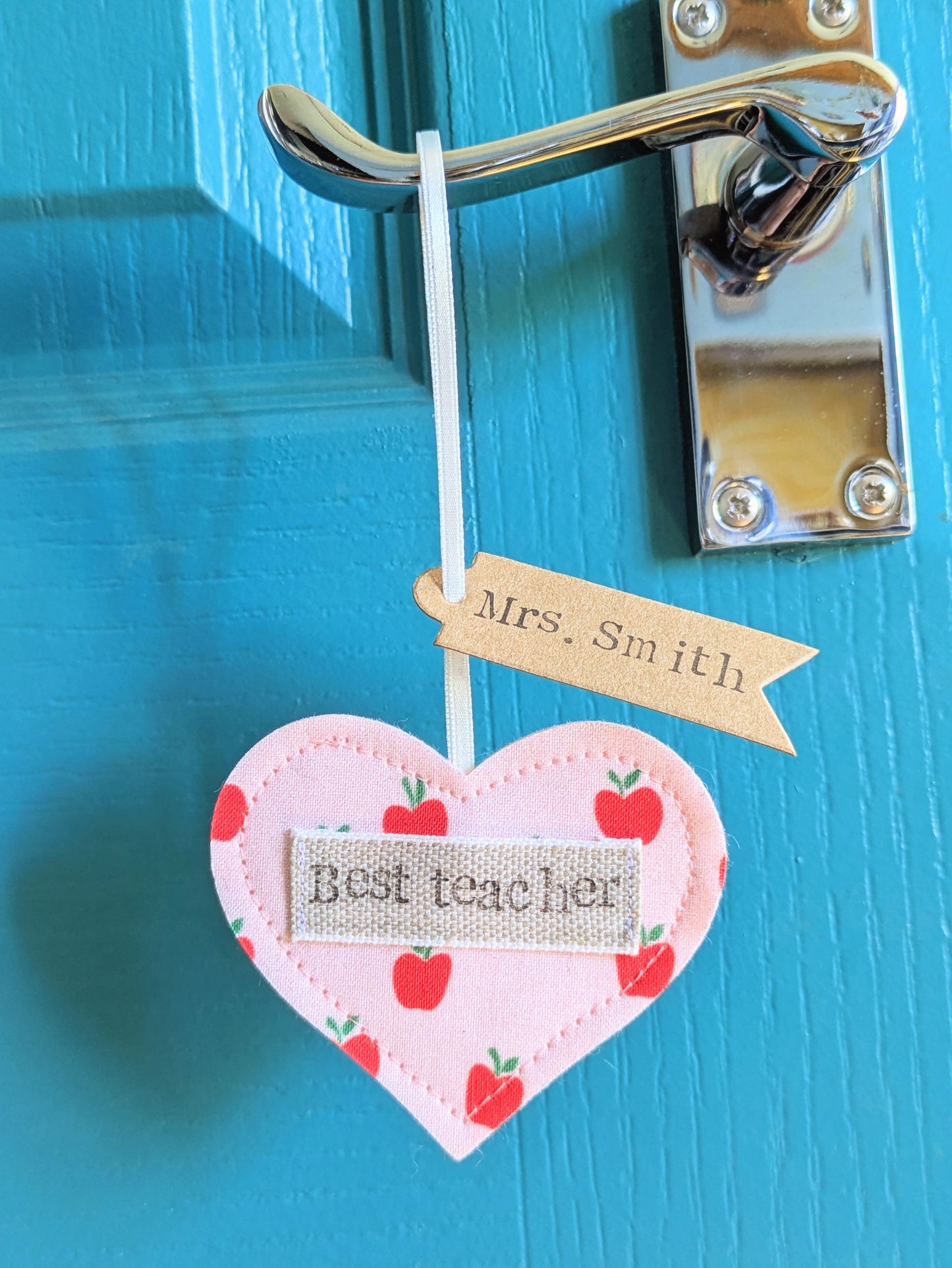'Best Teacher' Personalised Hanging Heart Decoration with Plantable Wildflower Seed Backing Card