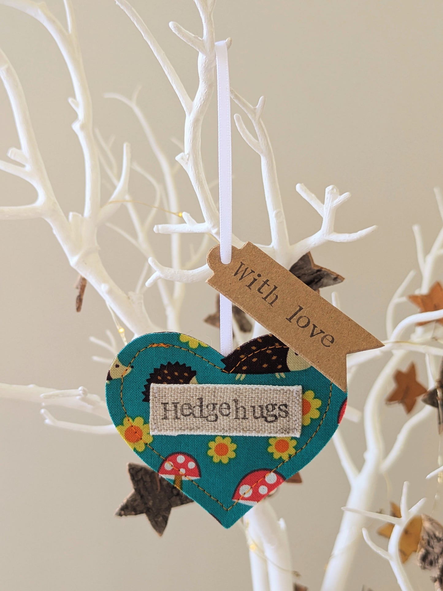 'Hedgehugs' Hanging Heart Decoration with Plantable Wildflower Seed Backing Card