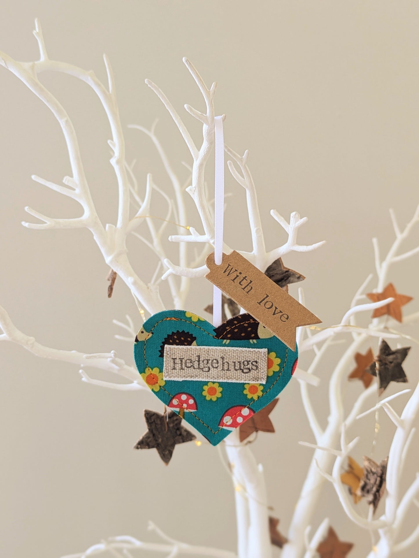 'Hedgehugs' Hanging Heart Decoration with Plantable Wildflower Seed Backing Card