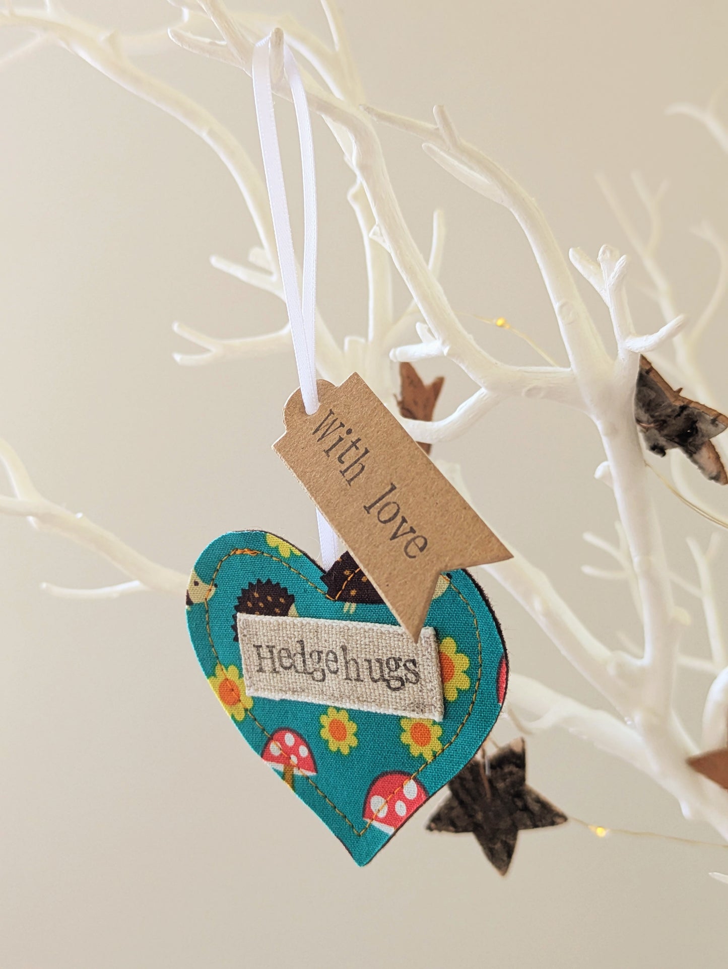 'Hedgehugs' Hanging Heart Decoration with Plantable Wildflower Seed Backing Card