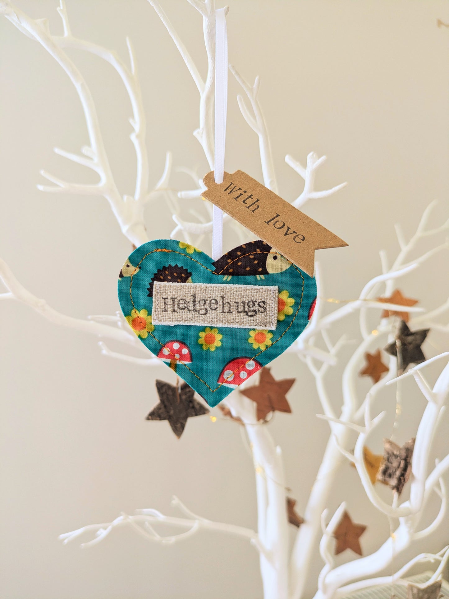 'Hedgehugs' Hanging Heart Decoration with Plantable Wildflower Seed Backing Card