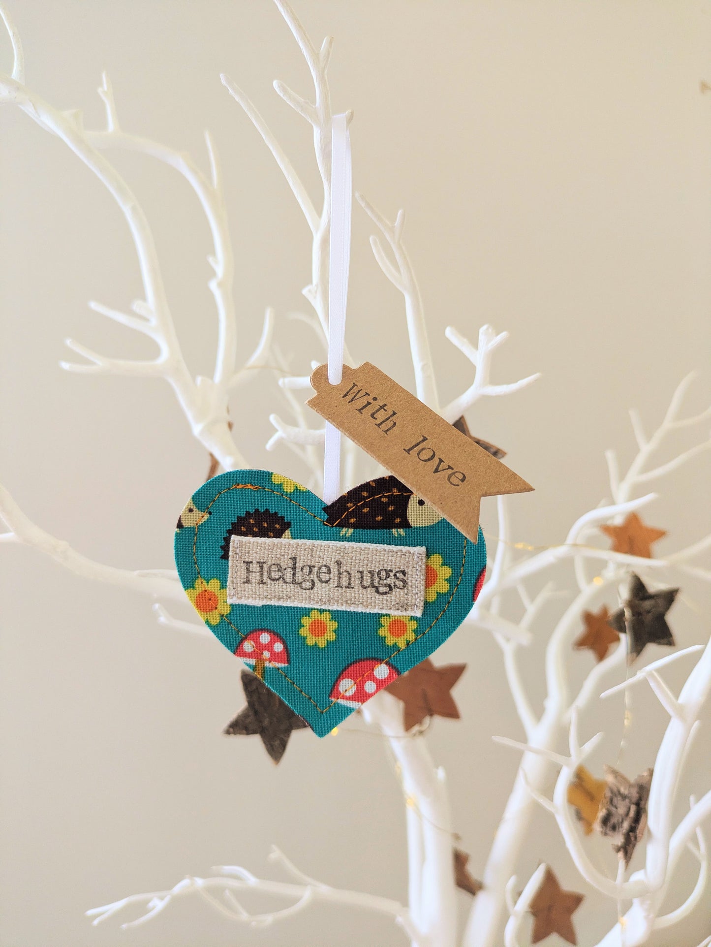 'Hedgehugs' Hanging Heart Decoration with Plantable Wildflower Seed Backing Card