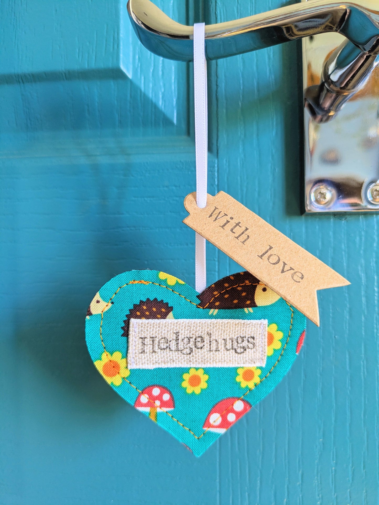 'Hedgehugs' Hanging Heart Decoration with Plantable Wildflower Seed Backing Card