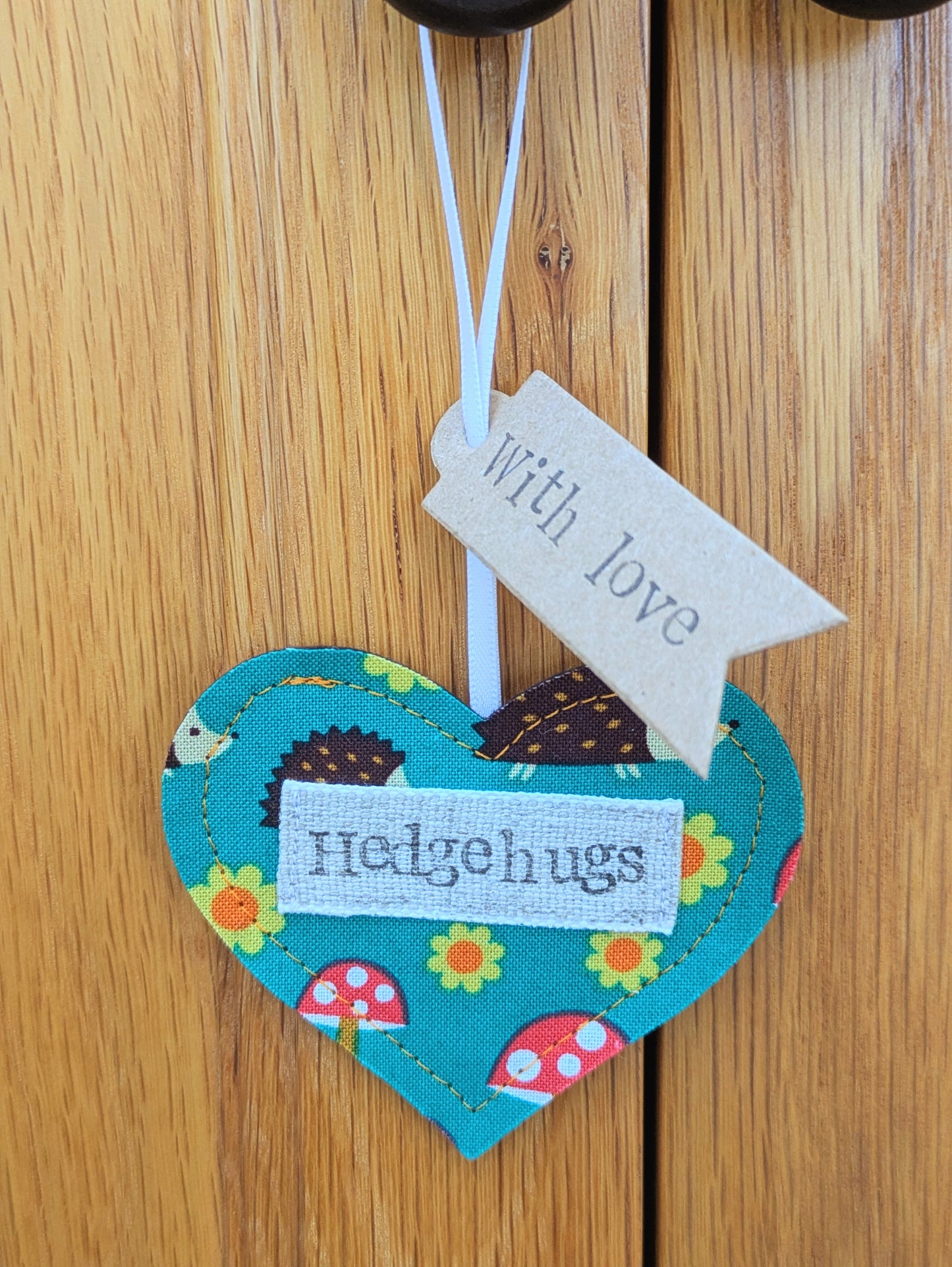 'Hedgehugs' Hanging Heart Decoration with Plantable Wildflower Seed Backing Card