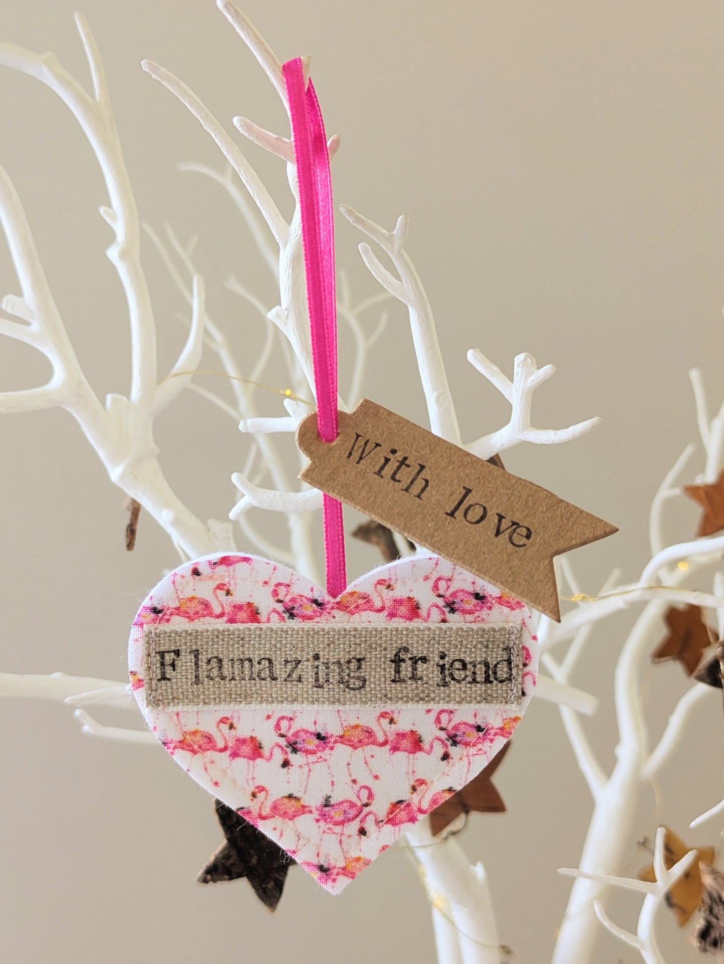 'Flamazing friend' Hanging Heart Decoration with Plantable Wildflower Seed Backing Card
