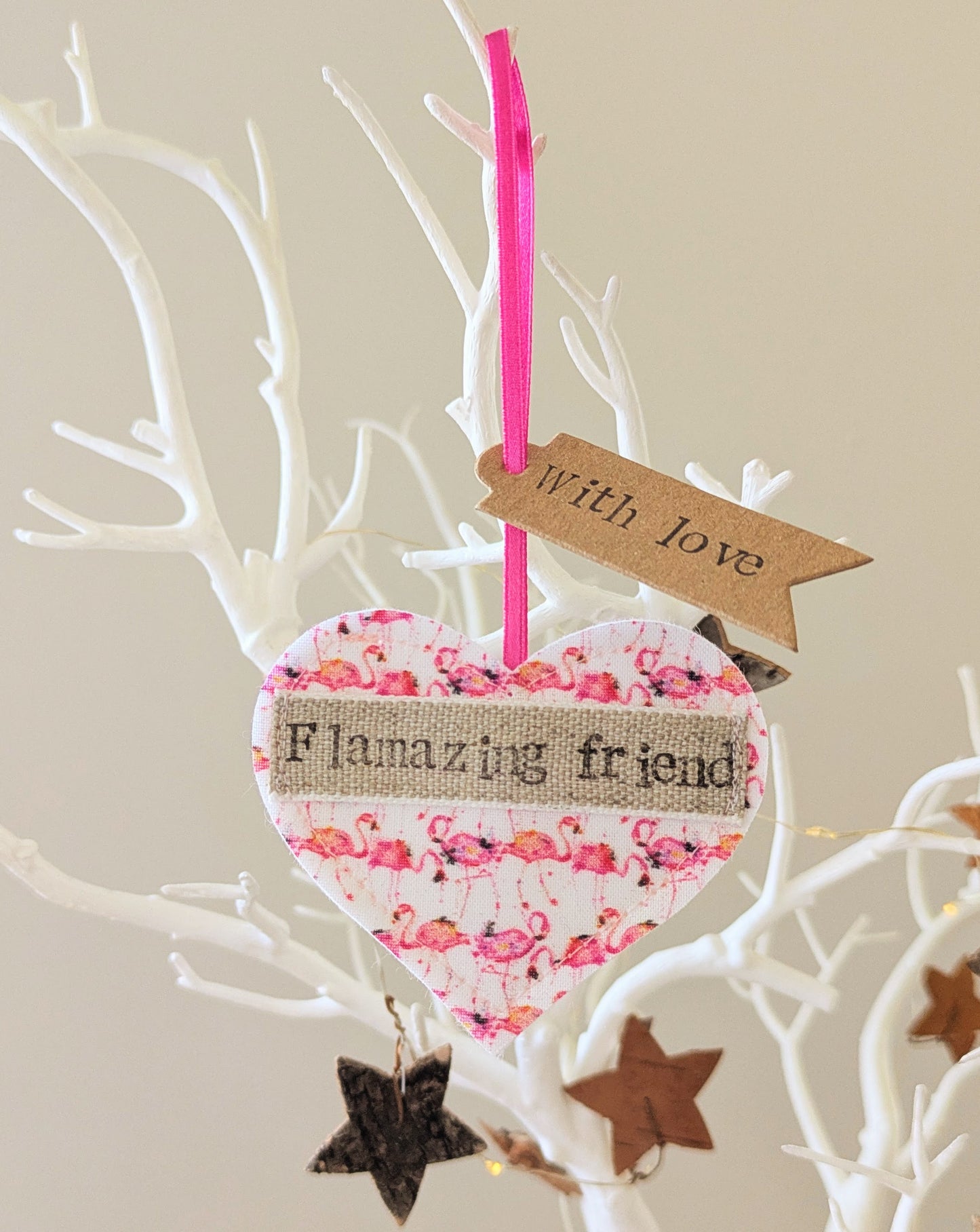 'Flamazing friend' Hanging Heart Decoration with Plantable Wildflower Seed Backing Card