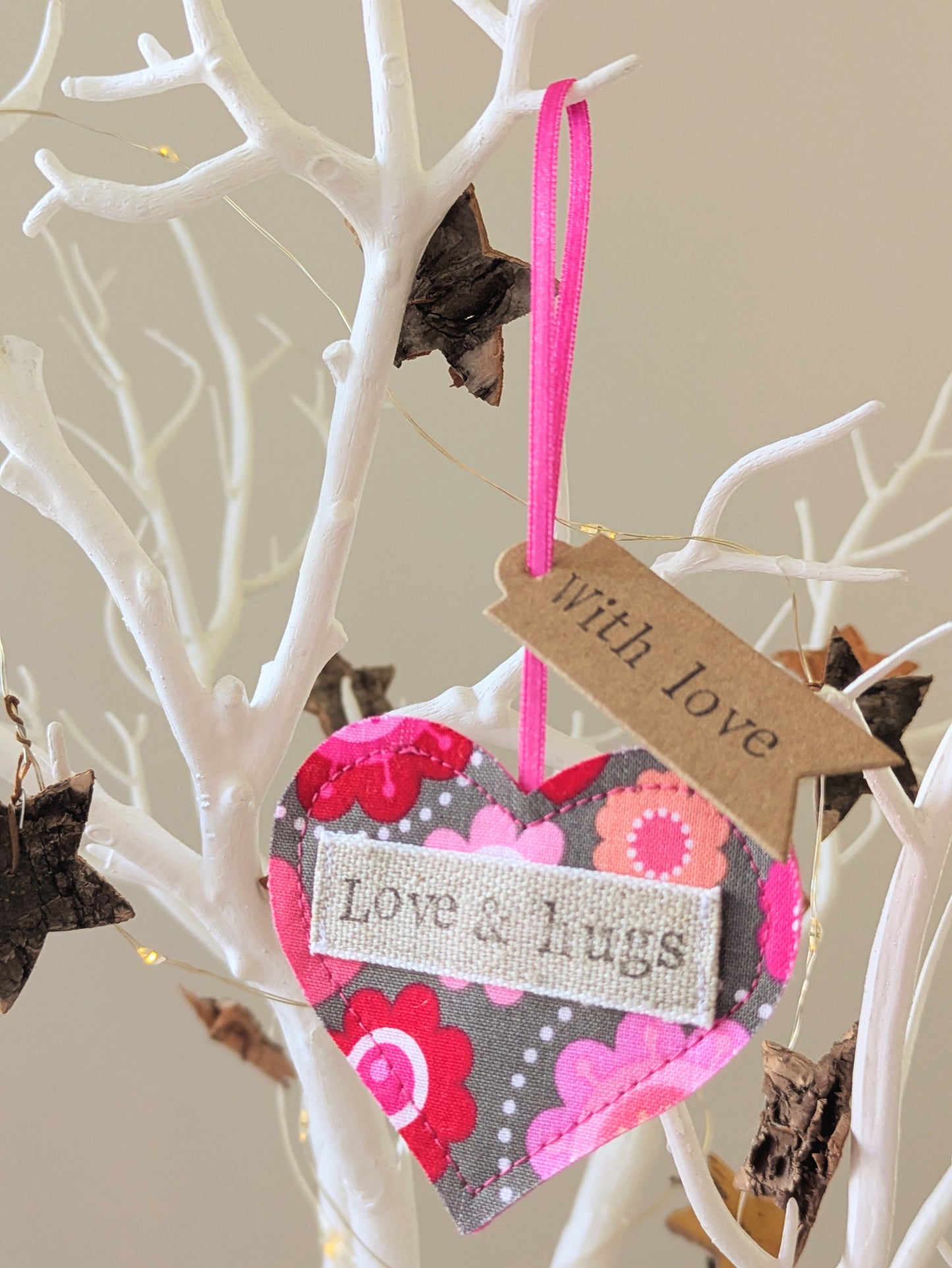 'Love & hugs' Hanging Heart Decoration with Plantable Wildflower Seed Backing Card