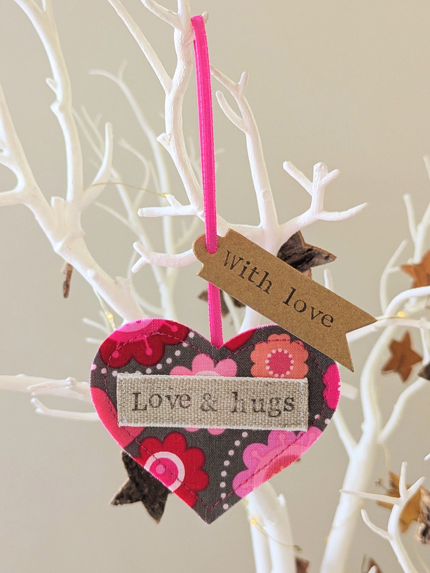 'Love & hugs' Hanging Heart Decoration with Plantable Wildflower Seed Backing Card