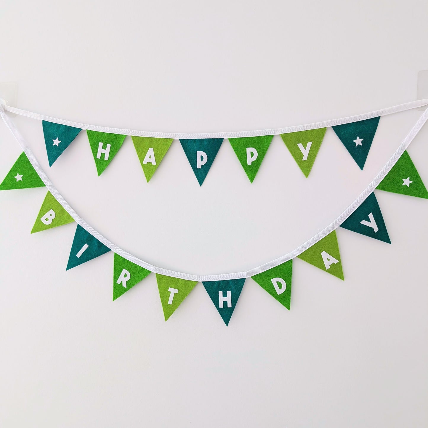 Felt Happy Birthday Bunting in Forest Greens - Smaller Size, Two Tiers