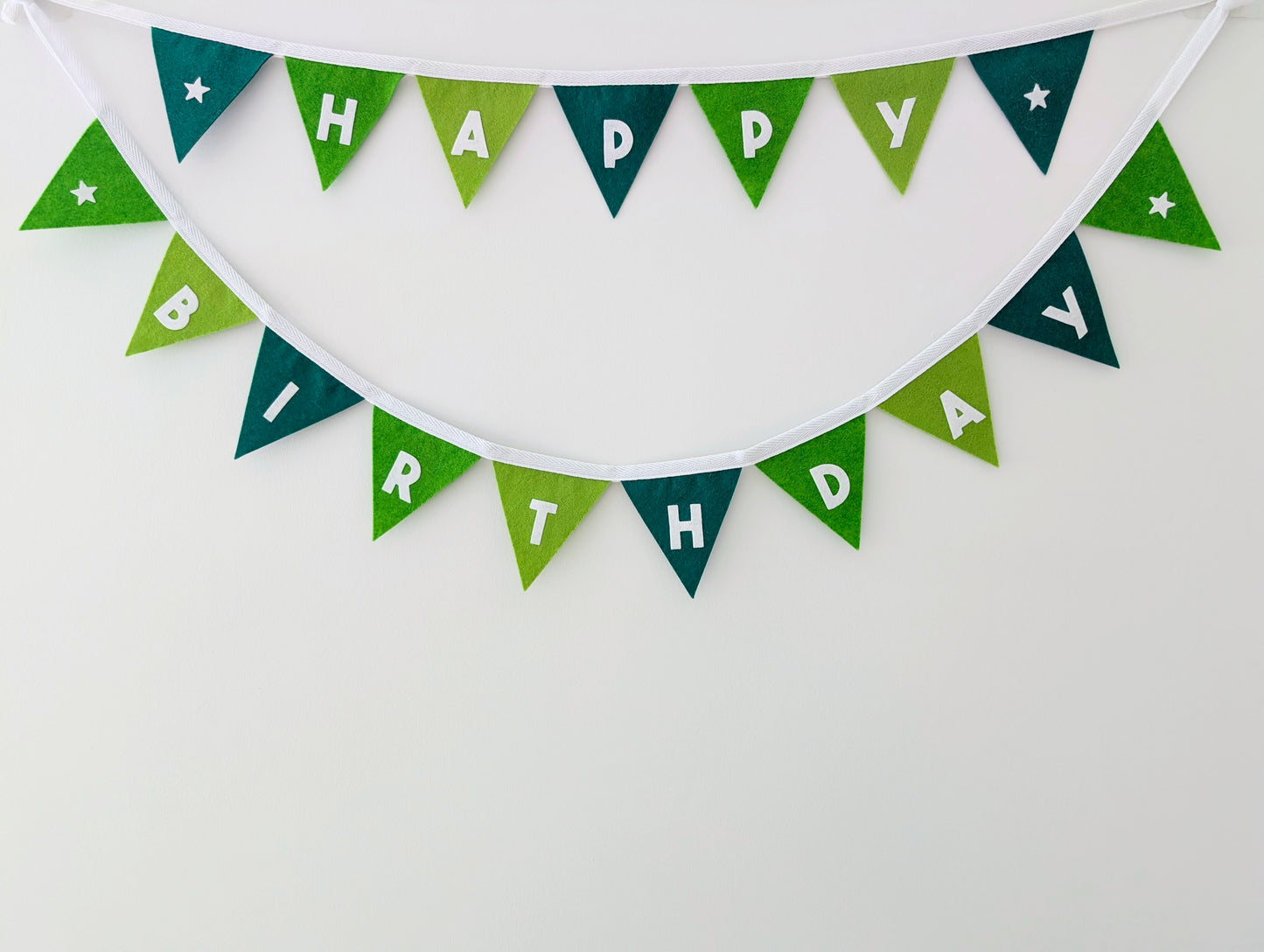 Felt Happy Birthday Bunting in Forest Greens - Smaller Size, Two Tiers