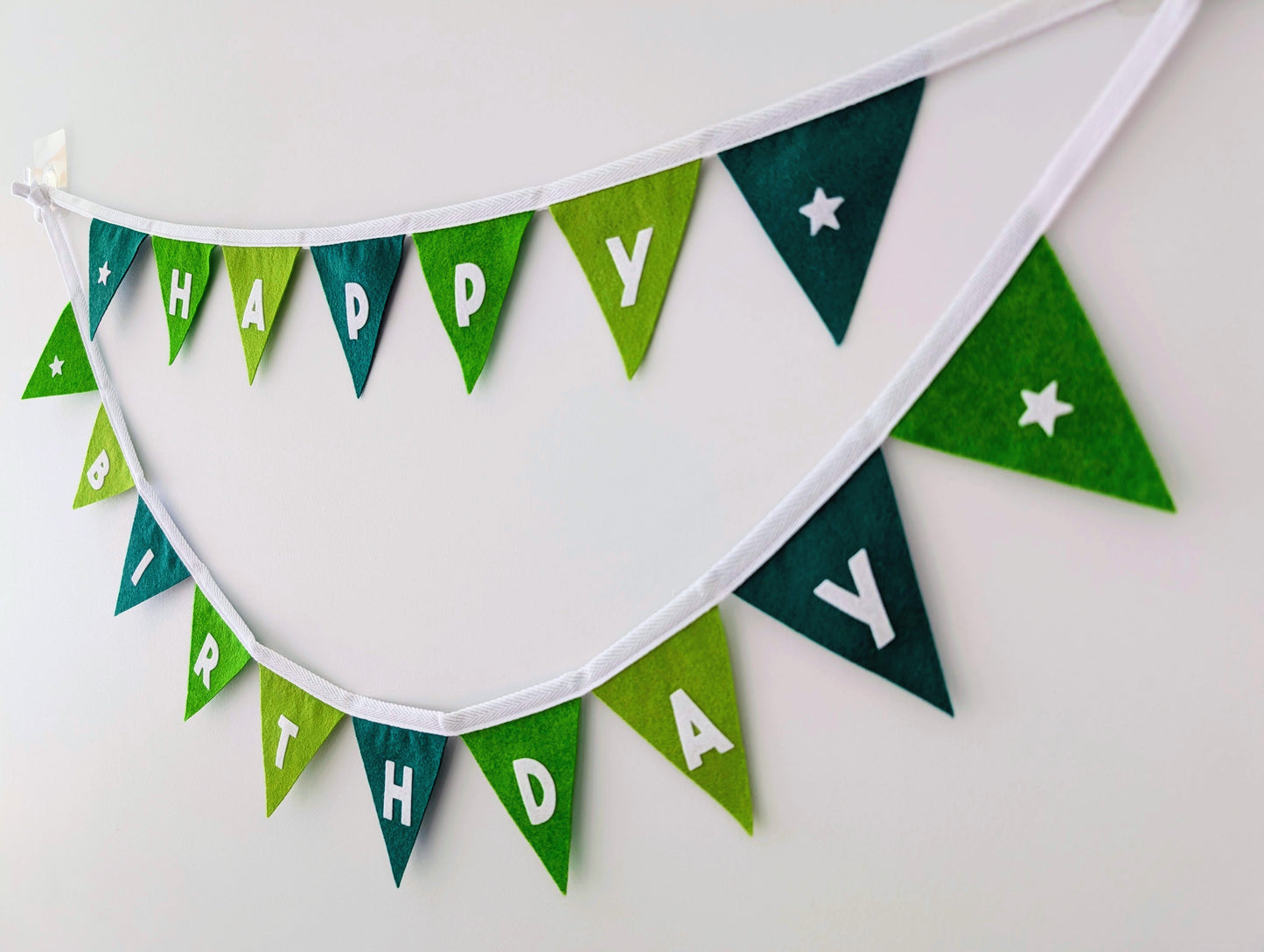 Felt Happy Birthday Bunting in Forest Greens - Smaller Size, Two Tiers