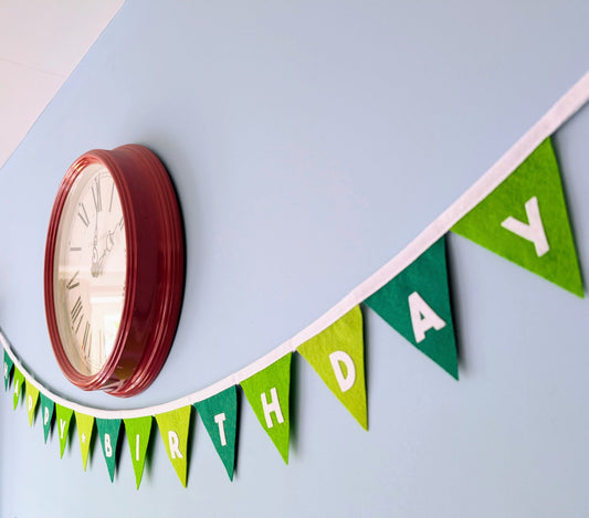 Felt Happy Birthday Bunting in Forest Greens - Smaller Size, Single Tier
