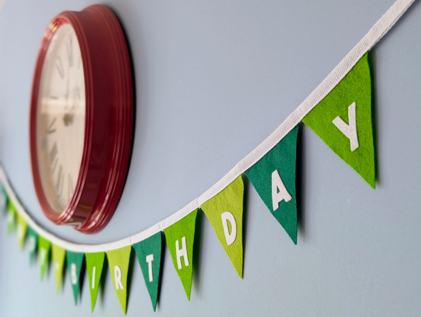 Felt Happy Birthday Bunting in Forest Greens - Smaller Size, Single Tier