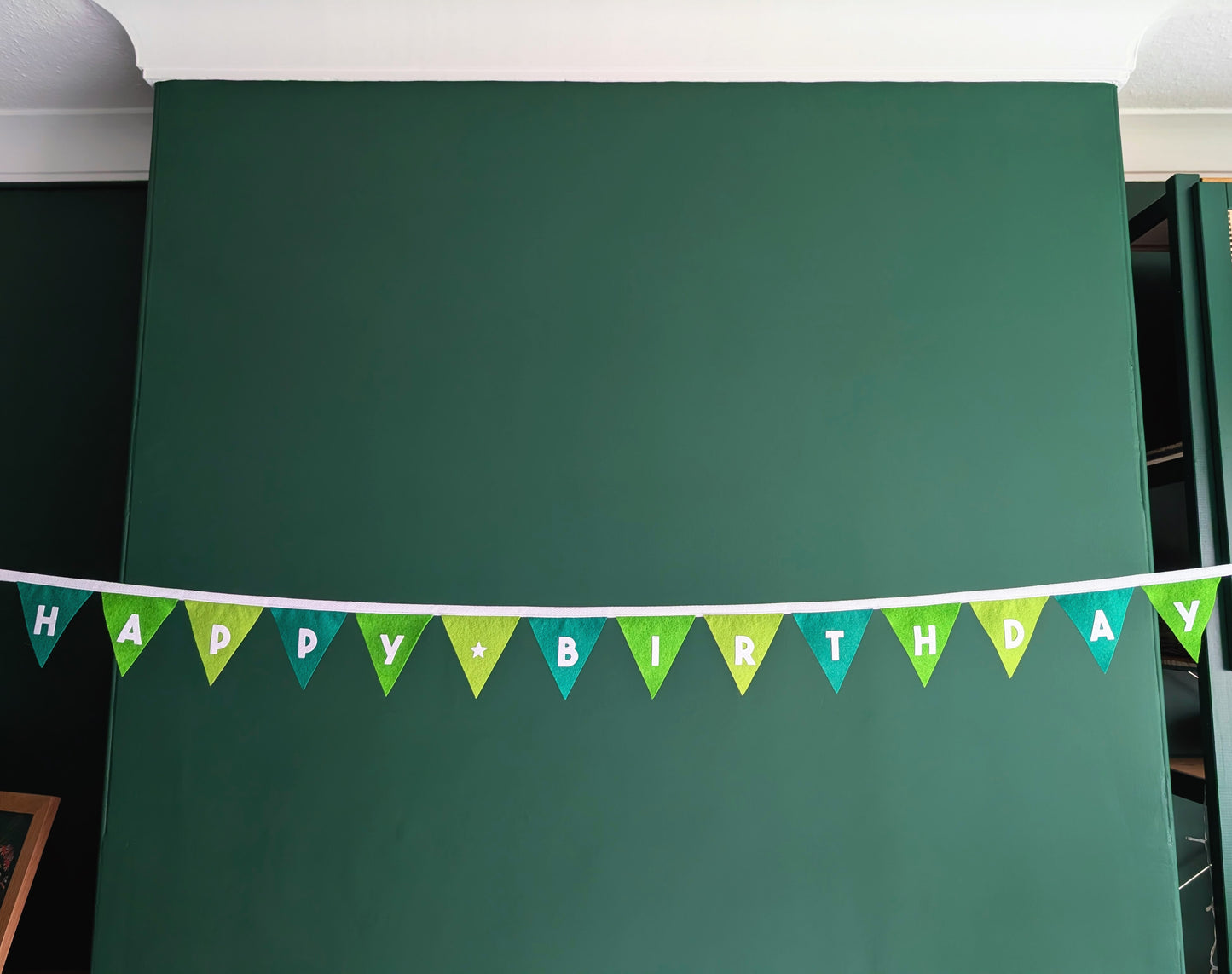 Felt Happy Birthday Bunting in Forest Greens - Smaller Size, Single Tier