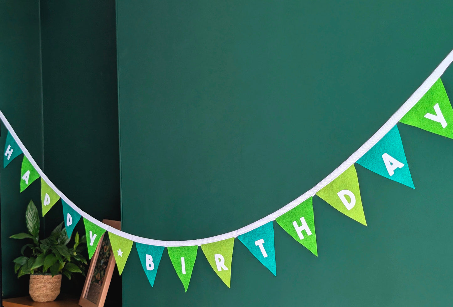 Felt Happy Birthday Bunting in Forest Greens - Smaller Size, Single Tier