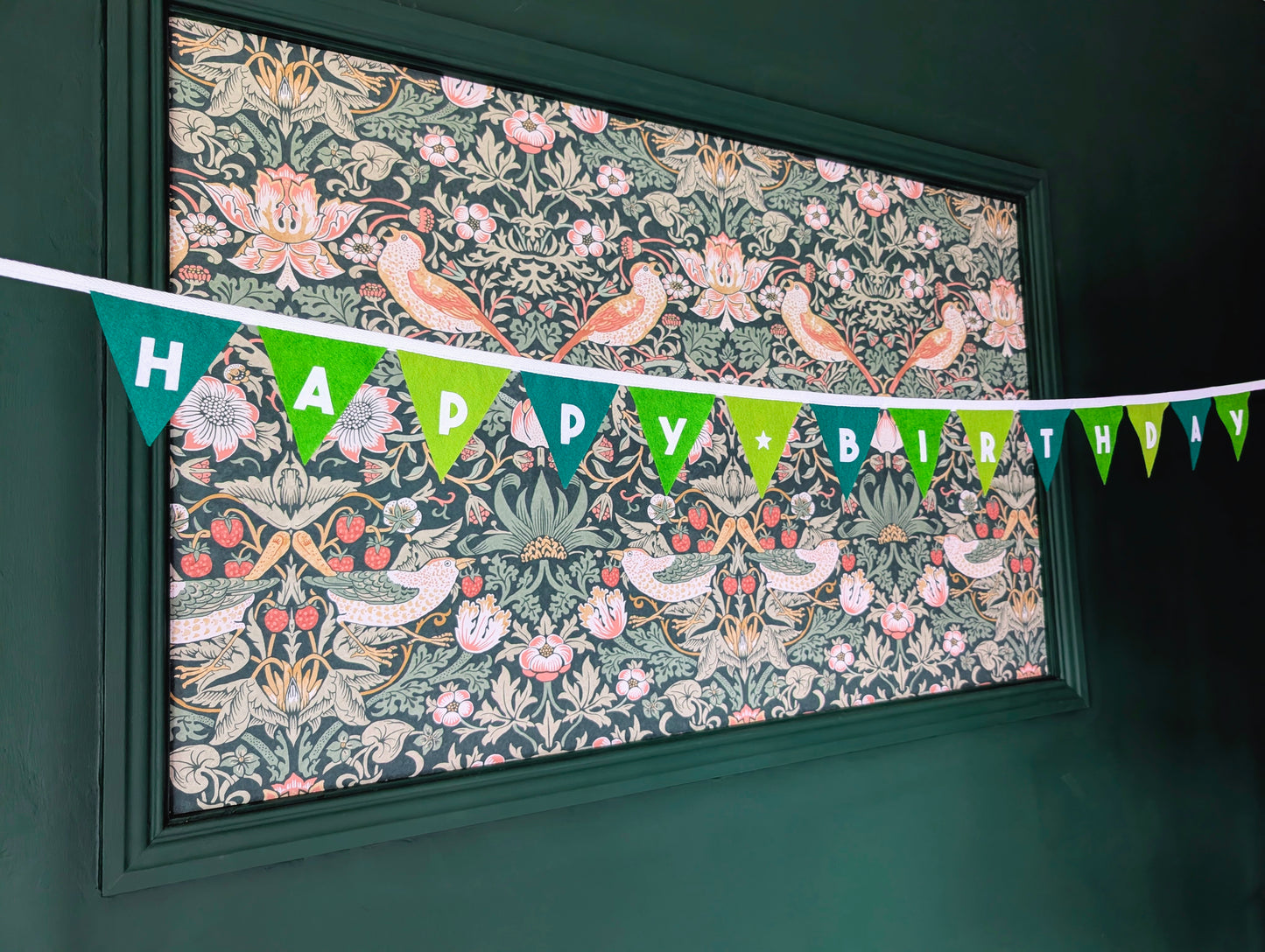 Felt Happy Birthday Bunting in Forest Greens - Smaller Size, Single Tier
