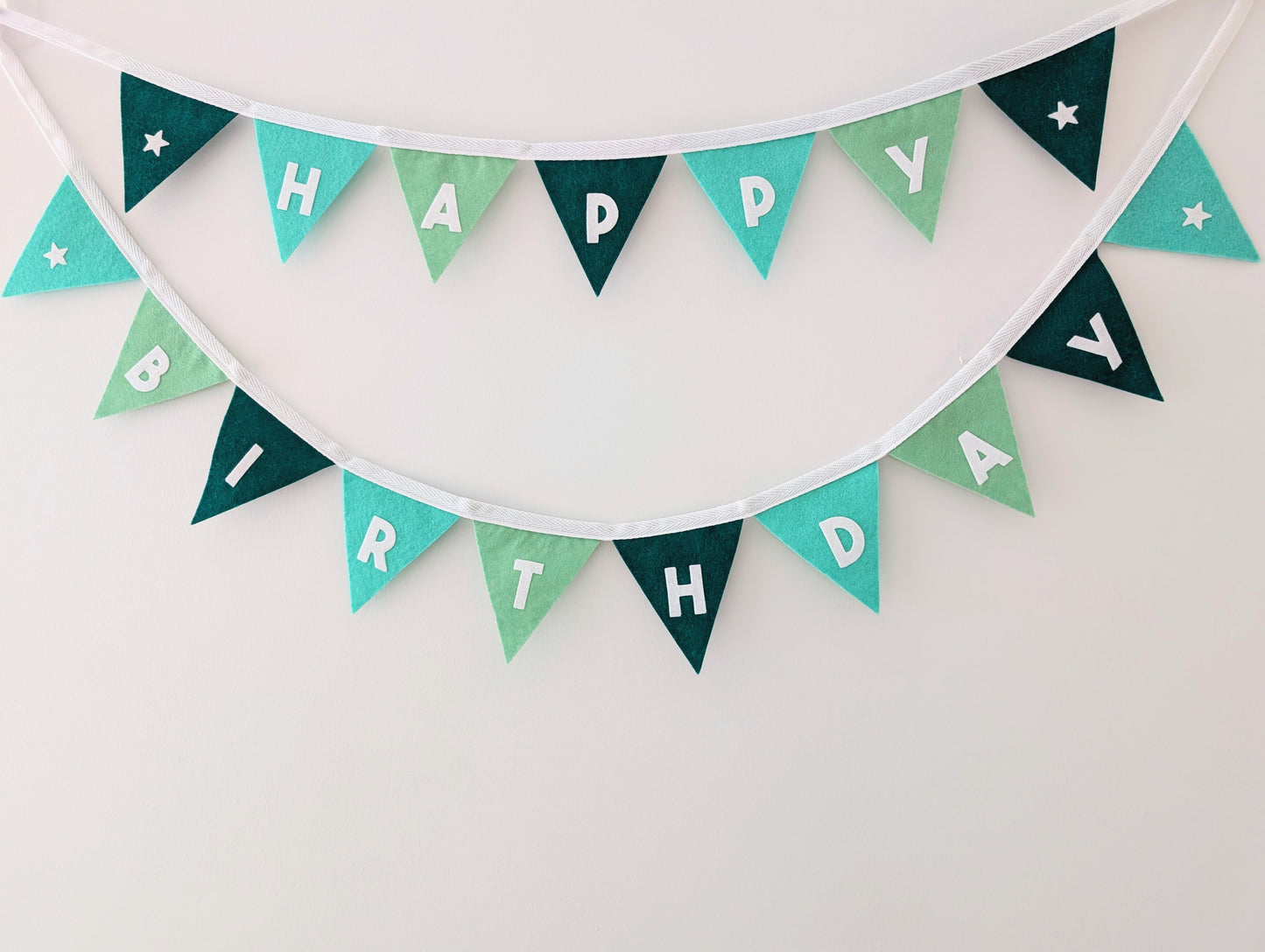 Felt Happy Birthday Bunting in Sea Greens - Smaller Size, Two Tiers