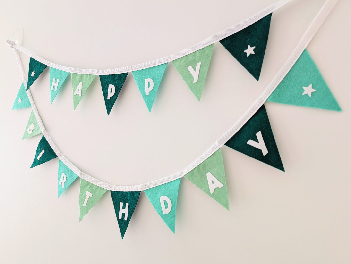 Felt Happy Birthday Bunting in Sea Greens - Smaller Size, Two Tiers