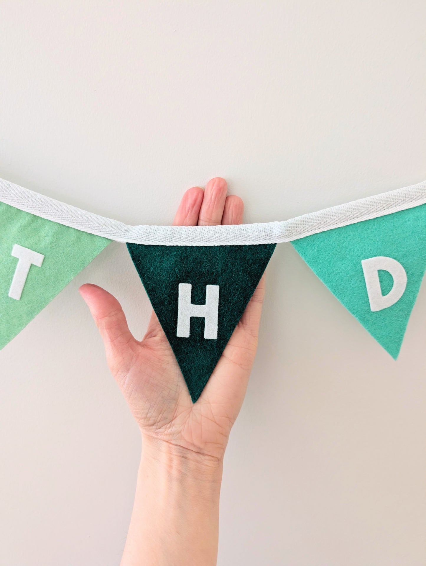 Felt Happy Birthday Bunting in Sea Greens - Smaller Size, Two Tiers