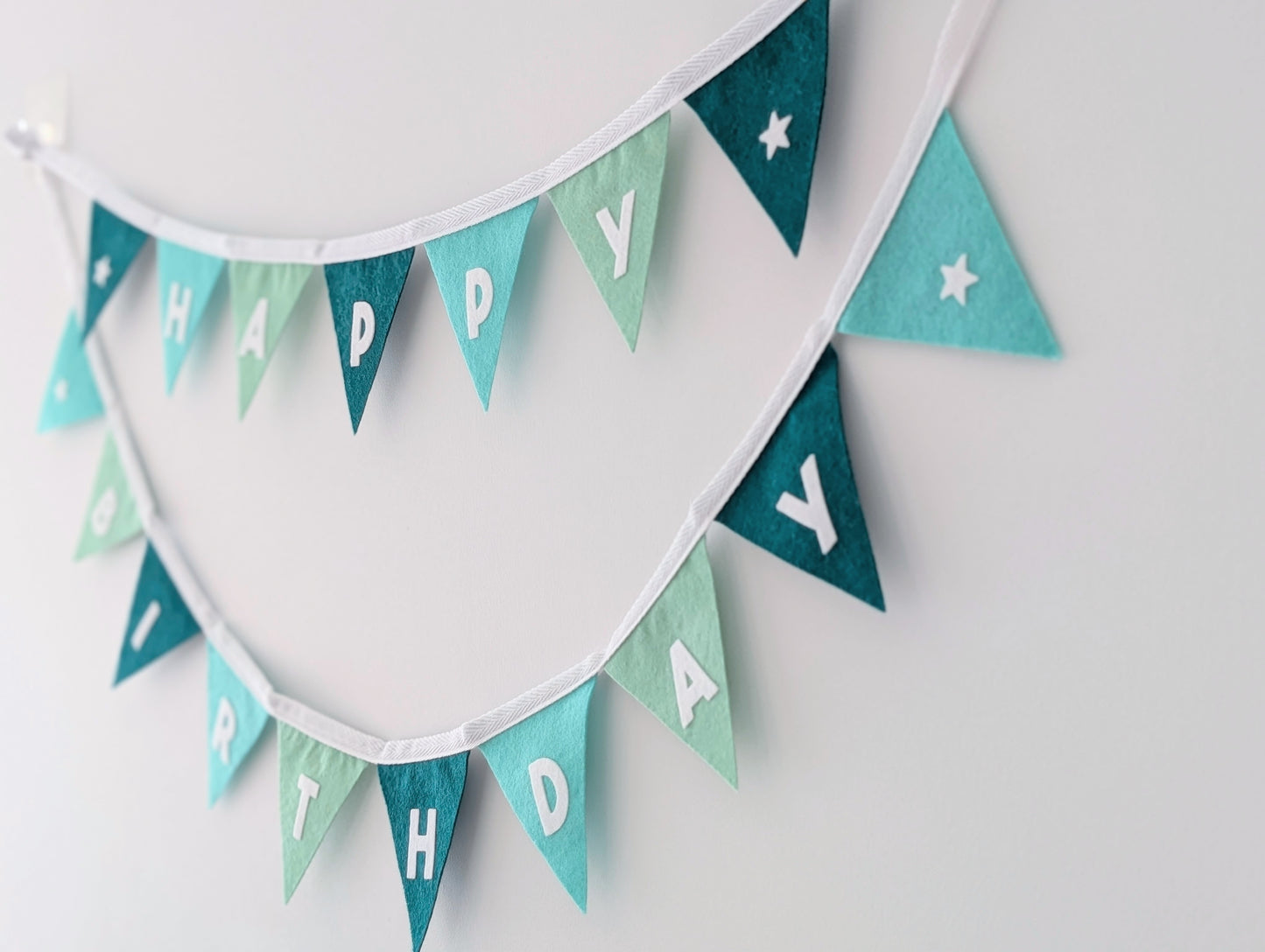 Felt Happy Birthday Bunting in Sea Greens - Smaller Size, Two Tiers