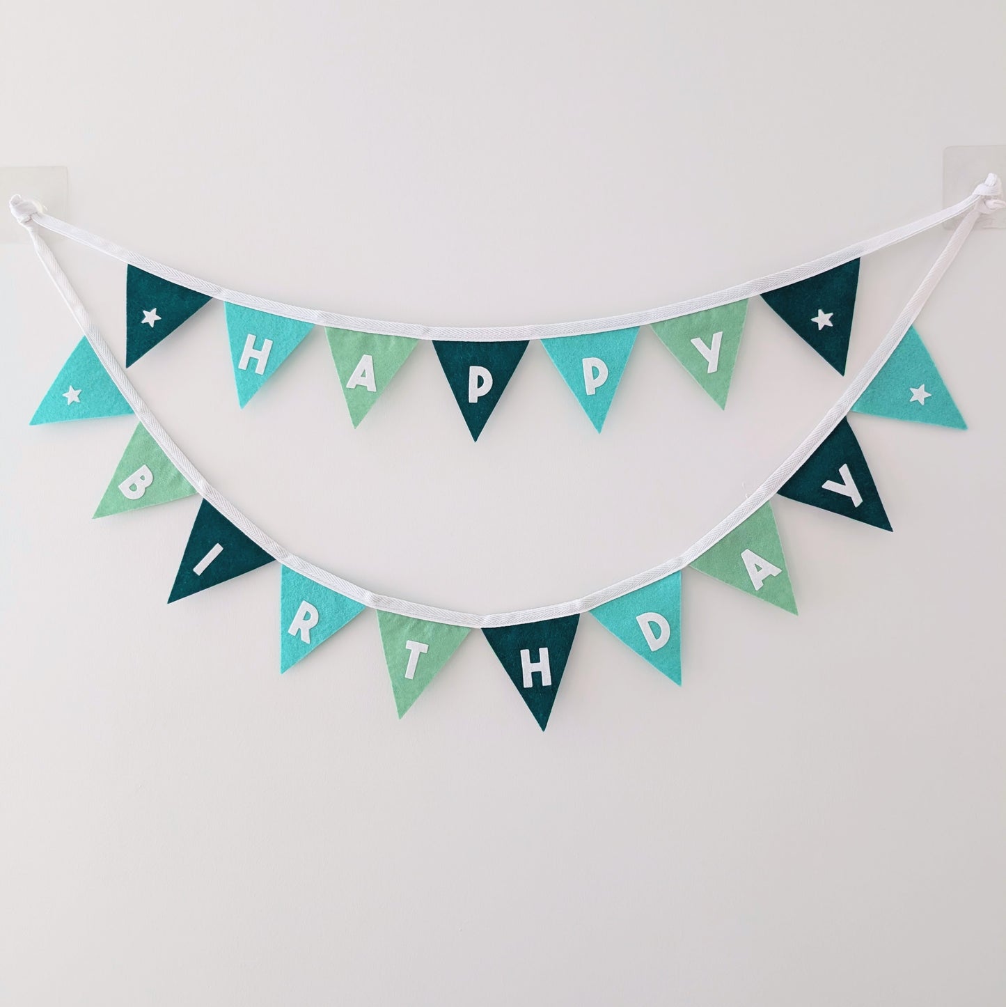 Felt Happy Birthday Bunting in Sea Greens - Smaller Size, Two Tiers